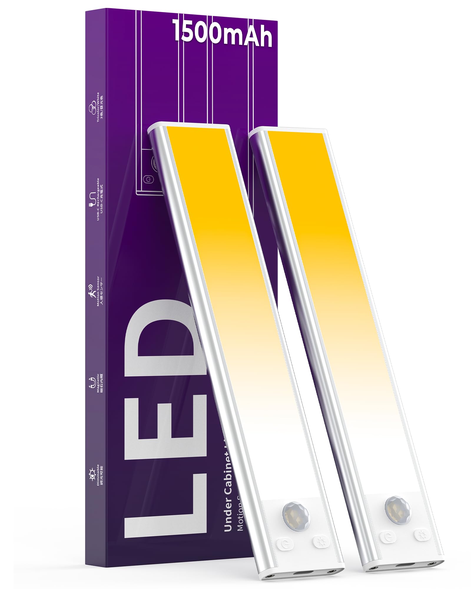 ASOKO HOME Under Cabinet Lights Motion Sensor Light Indoor 3-Light Colors 1500mAh Rechargeable LED Closet Lights Battery Operate