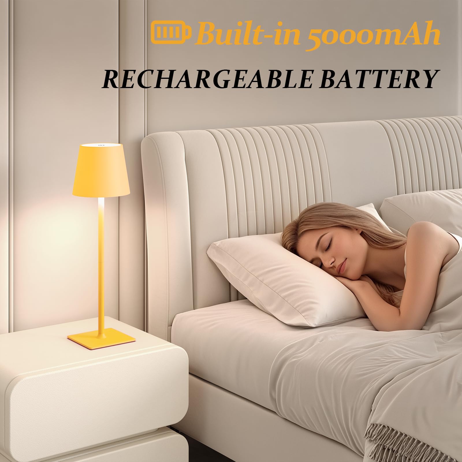 CHLORANTHUS Cordless Table Lamps 2 Pack - 5000mAh Rechargeable, Stepless Dimming, Yellow, Model: table-lamp -15