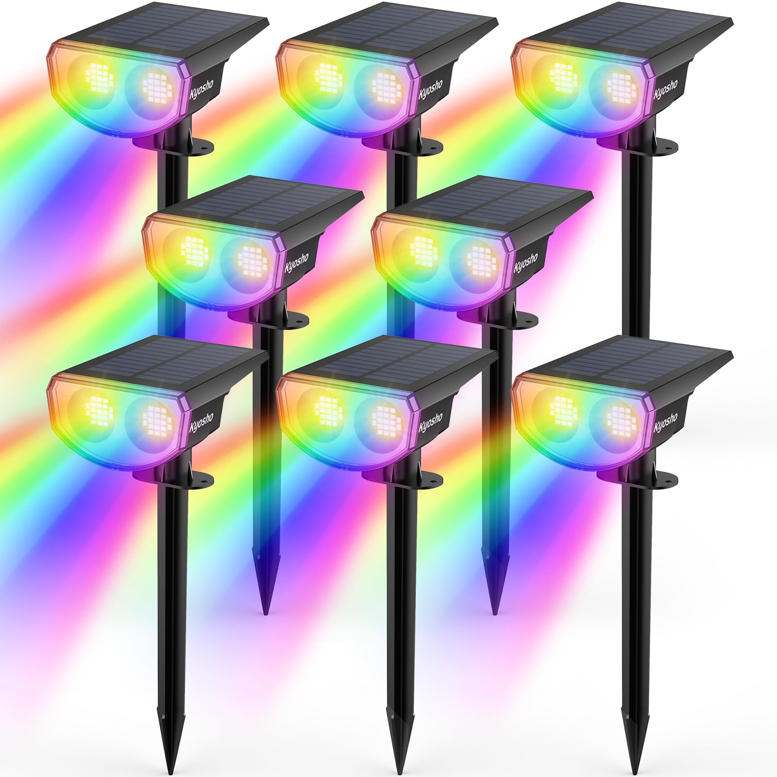 Kyosho Solar Spot Lights, RGBW Multicolor, 9 Modes, 8 Pack, IP67 Waterproof, Outdoor Halloween Lights