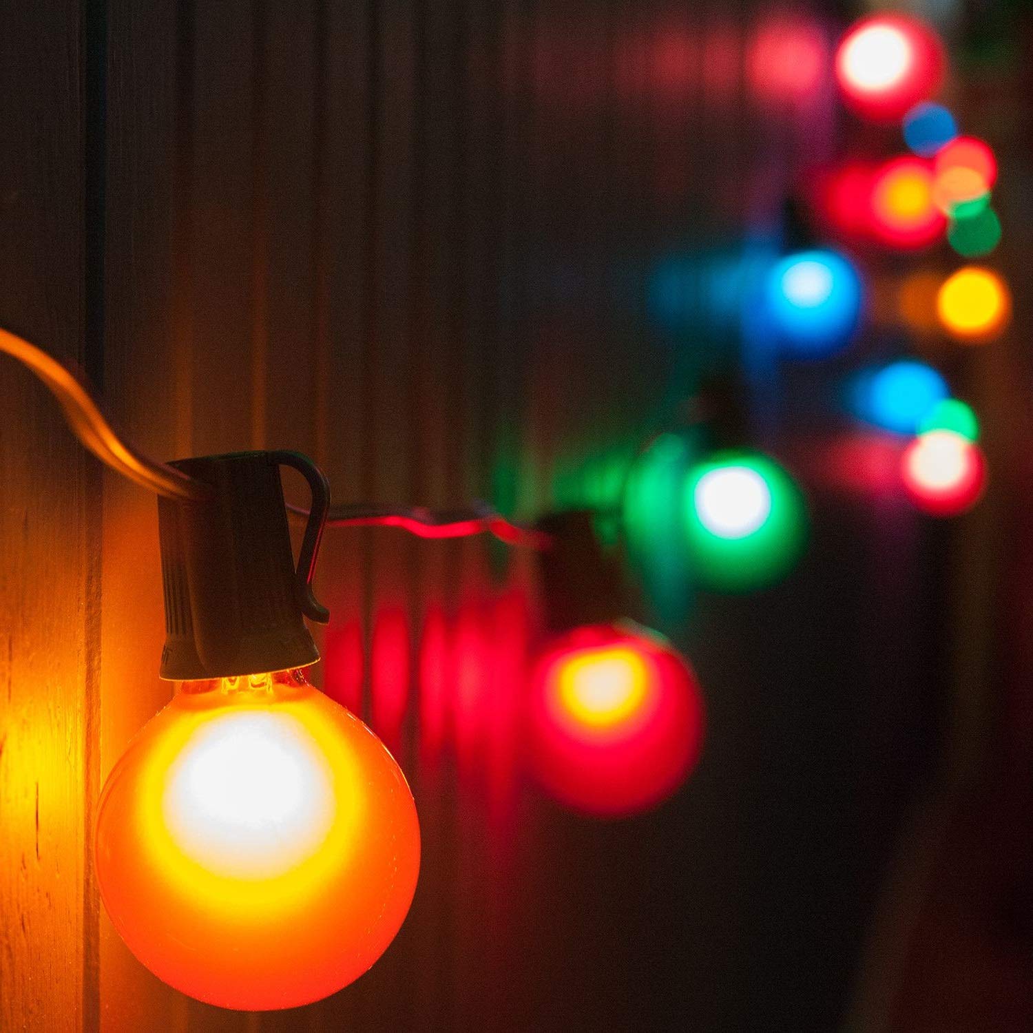 Hometown Evolution Assorted Satin Pearl Globe String Lights - 100 Foot, G40 Bulbs, Green Wire, Glass