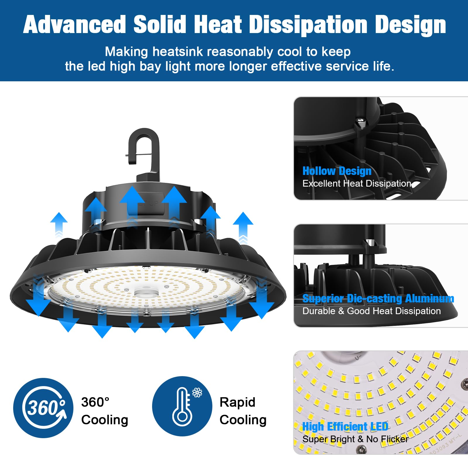G Gjia Led High Bay Light 100W 14000Lm (Eqv. To 400W Hps/Mh) 5000K 1-10V Dimmable, 5' Cable With 110V Plug Ring Hook Safe Rope E