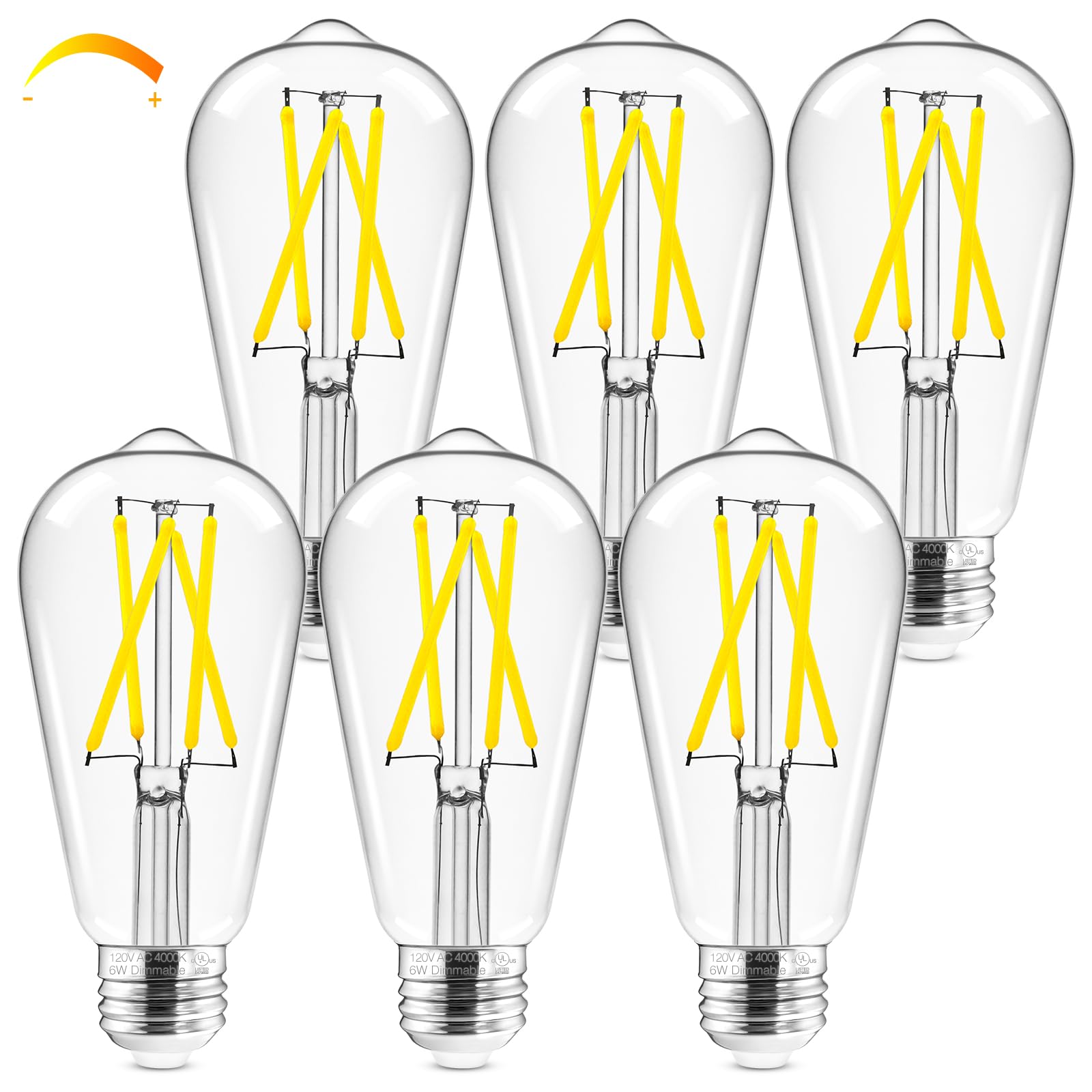Hizashi E26 Led Bulb 60 Watt Dimmable, 4000K Led Edison Bulbs, St19 Vintage Light Bulbs Cool White, 95+Cri, Ul Listed,700 Lumens