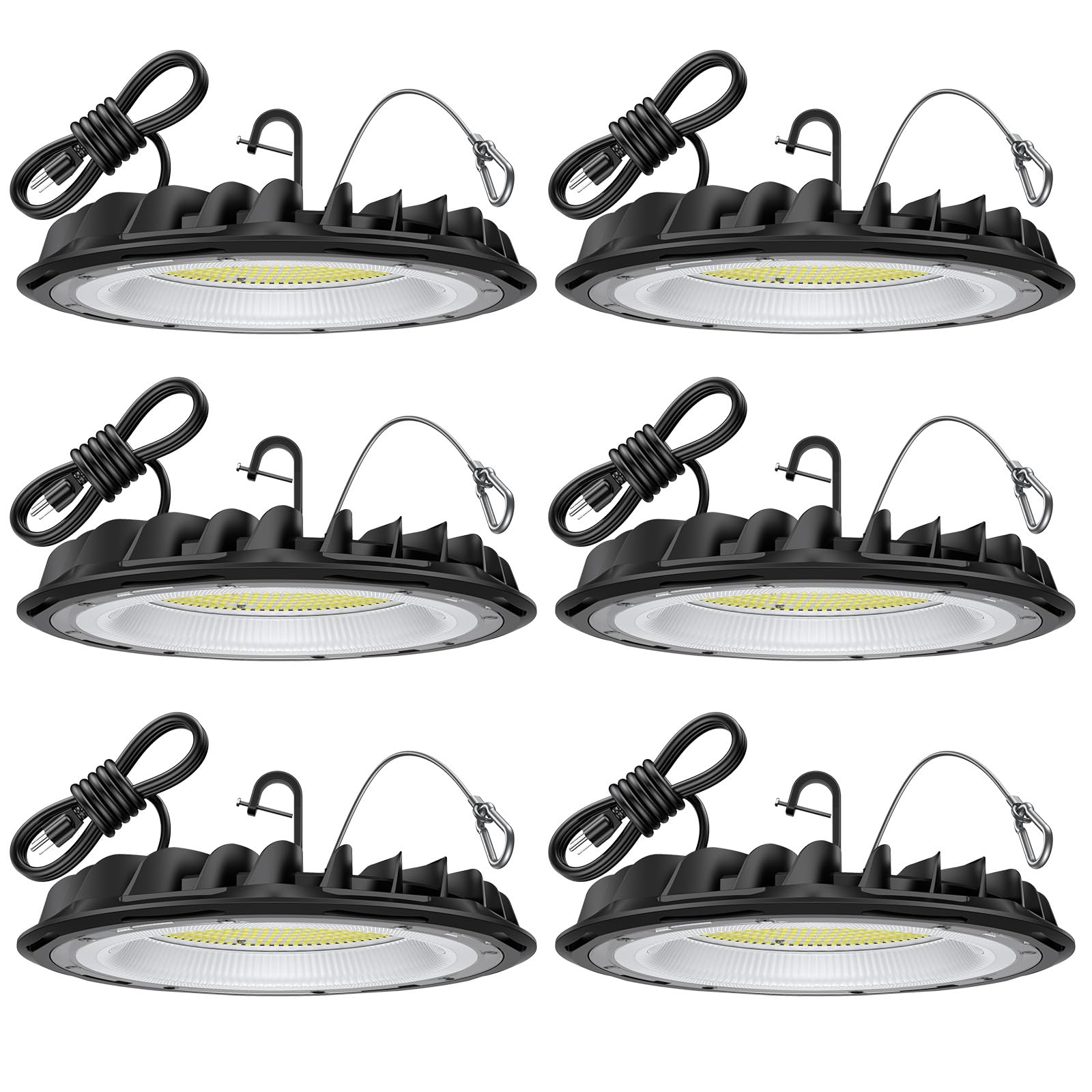 hunhun 6 Pack ETL 155W UFO LED High Bay Light, 22500lm, Daylight 5000K, US Plug,110-277V, IP65 Waterproof Commercial LED Shop Li