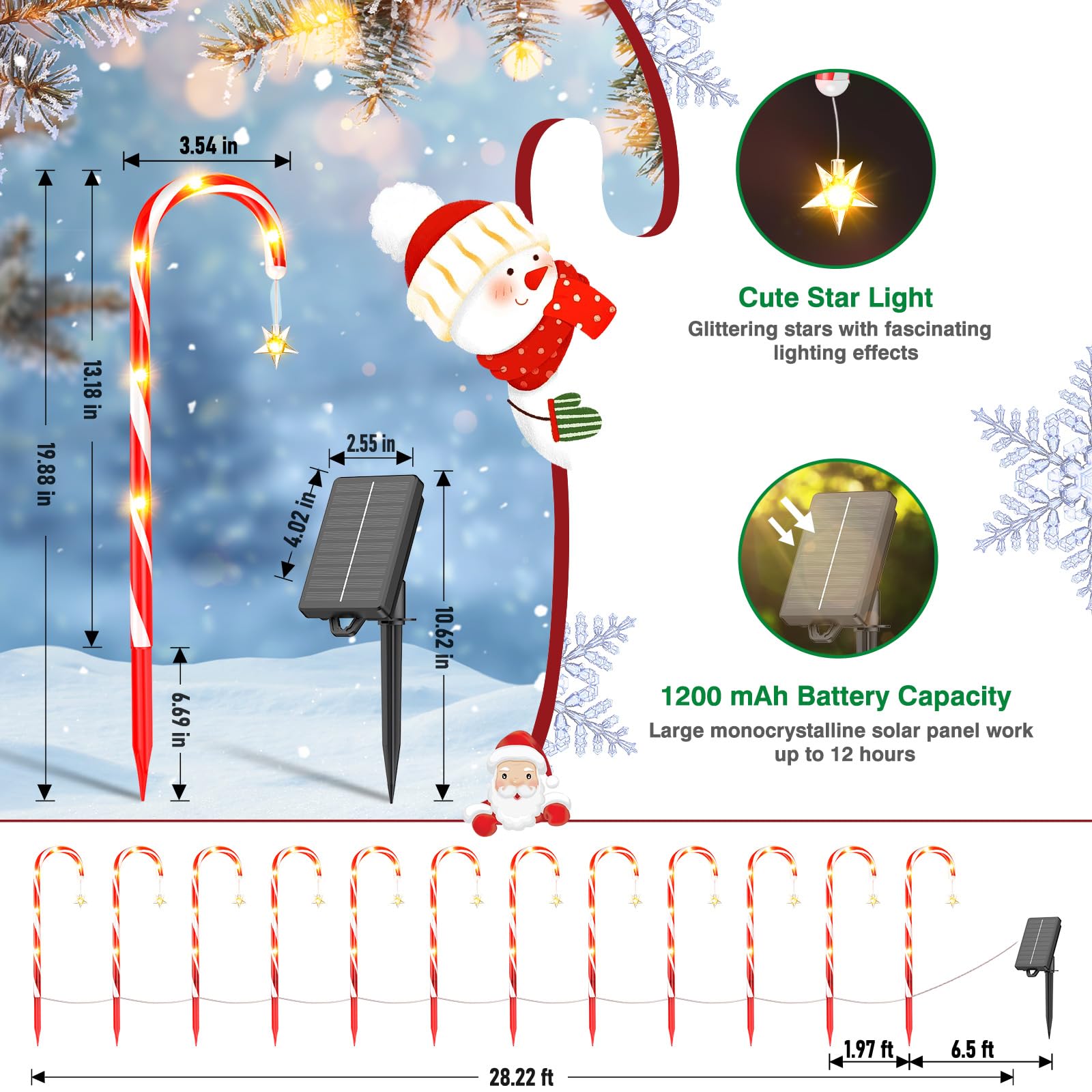 Ahaorigin Christmas Decorations Outdoor, 24 Pack Solar Candy Cane Lights Christmas Yard Decorations Outside With 10 Modes And Br