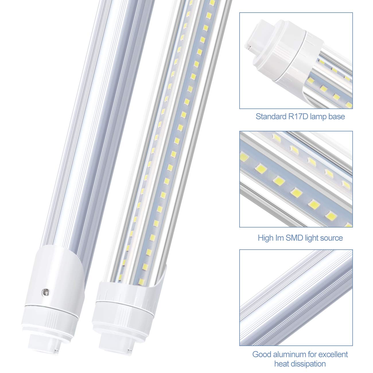 R17D Led Bulb Light 8Ft, 90W T8 Led Tubes, 10000Lm, Clean Cover, Ho Rotatable End 8Feet 2 Pin Shop Light, 6000K, T8 T10 T12 Fluo