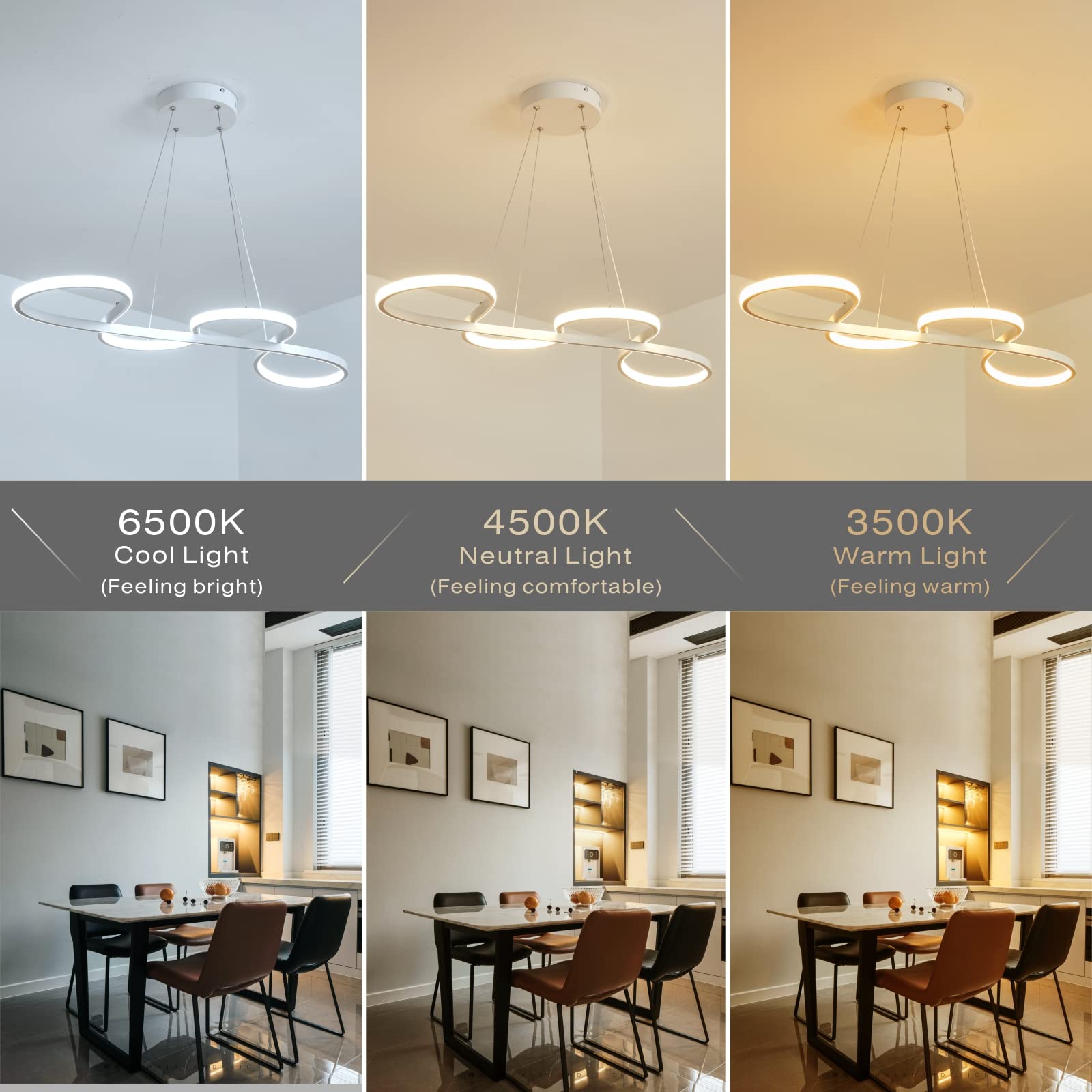 Led Pendant Lights For Kitchen Island,Dimmable Island Lights For Kitchen Modern Dining Room Chandelier Light Fixture With Remote
