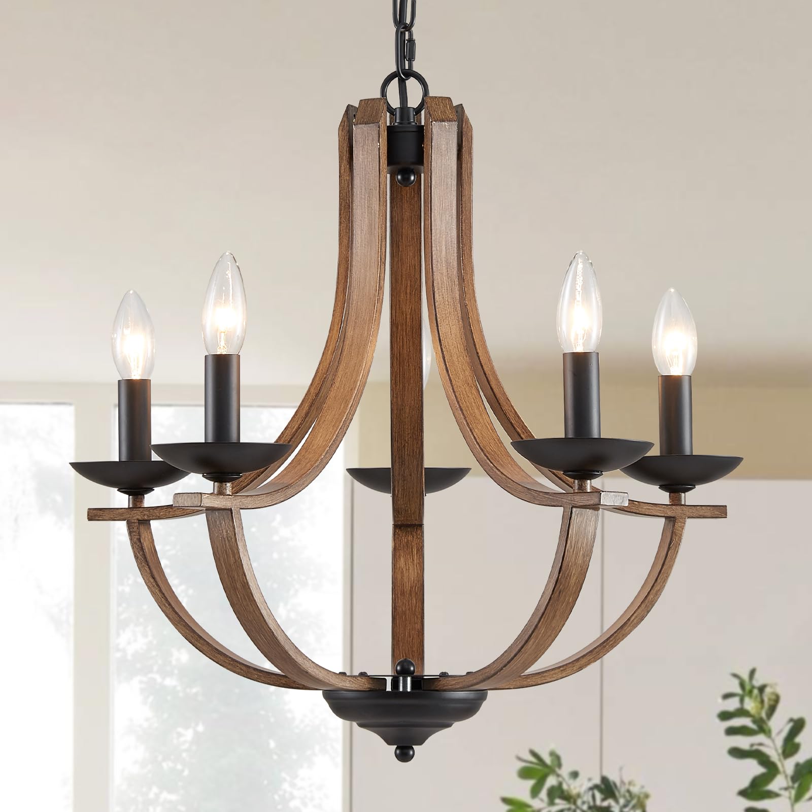Cabvope Modern Farmhouse Chandelier 5-Light, 21 Candle Dining Room Chandelier for Bedroom Hallway Kitchen Foyer, Rustic Adjustab