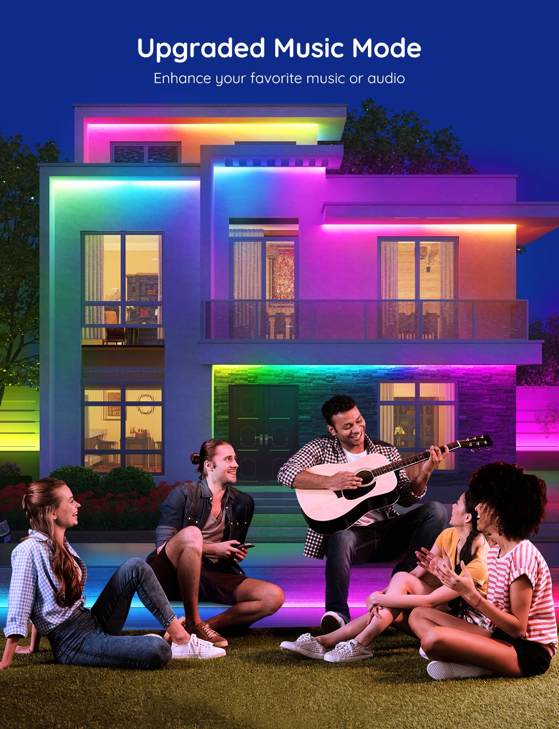 Govee 65.6ft Outdoor LED Strip Lights, Waterproof RGBIC Tape Lights, Smart WiFi, Multicolor, Model H6173, Perfect for Eave Roof Pool Balcony