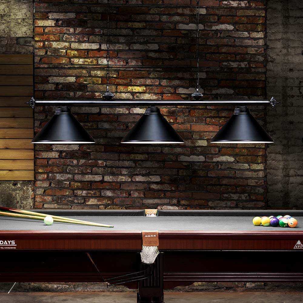 Wellmet 3 Light Pendant Chandelier, Vintage Black Metal Pool Table Light, 59 inch, Industrial Design
