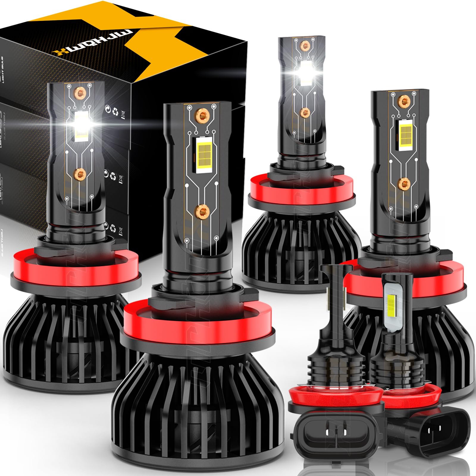 XWQHJW Light Bulbs for 2016-2024 Toyota Tacoma, H9 High Beam, H11 Low Beam, H16 Fog Lights, 6000K, 6-Pack