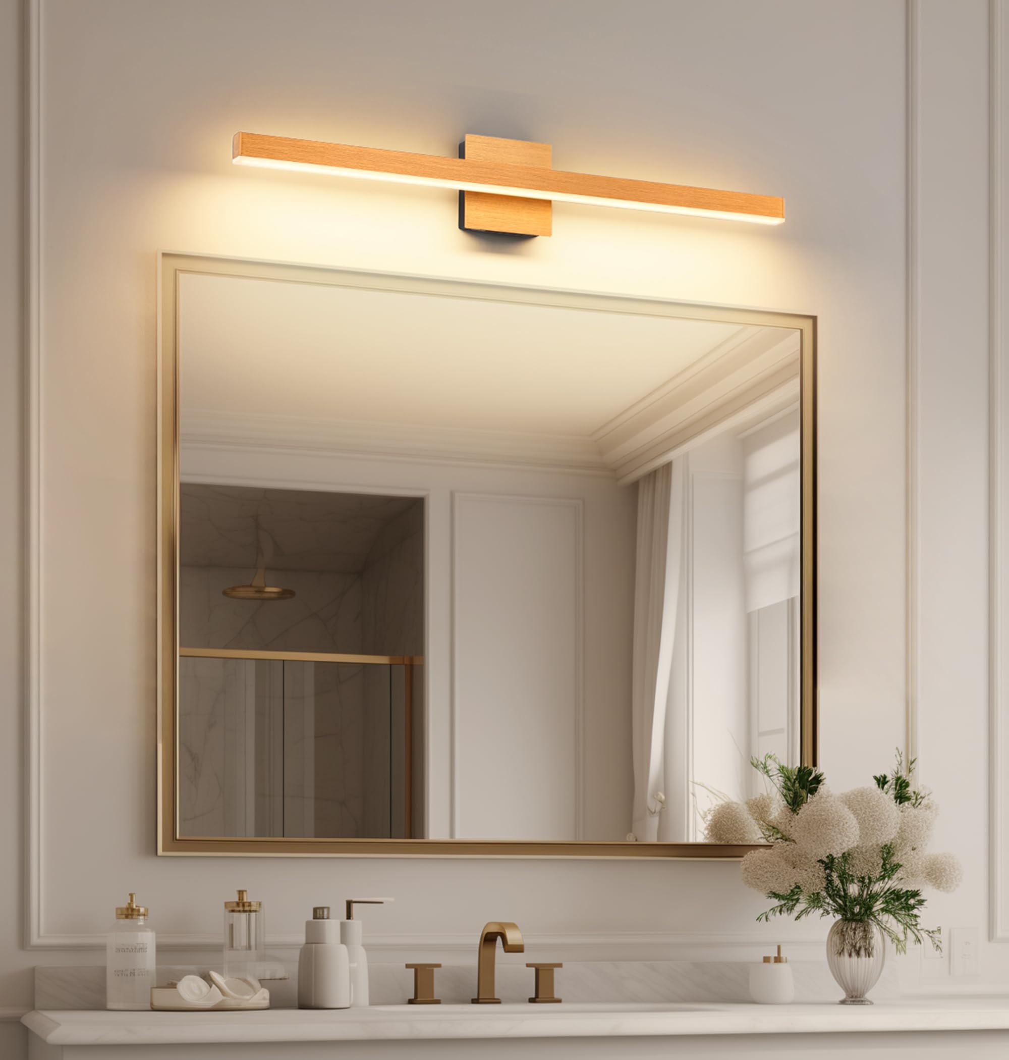 Joossnwell Bathroom Light Fixture, Dimmable 5CCT Vanity Light Bar, 31.5 Inch, Brushed Gold and Black, Model 7560-18W-SN-