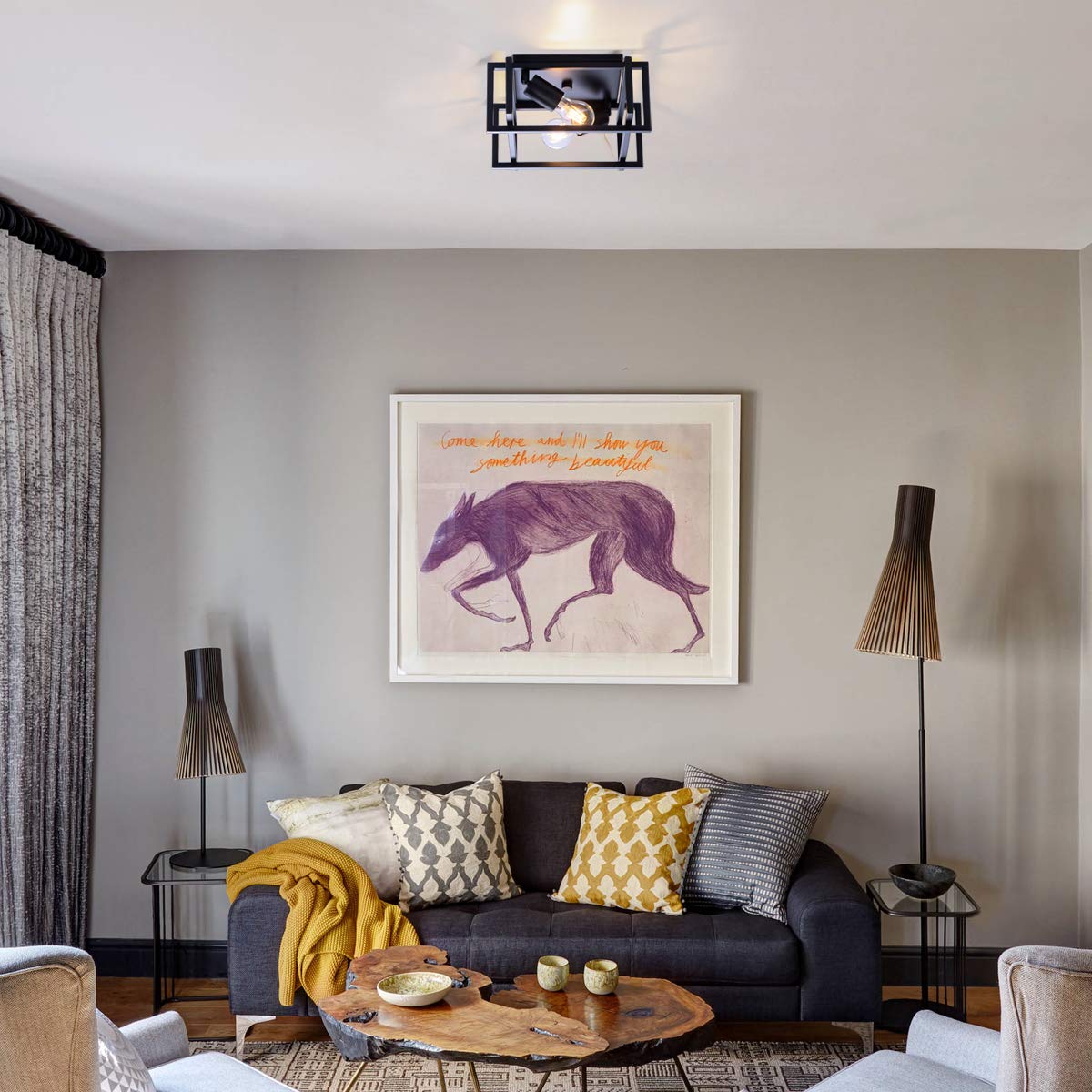 VILUXY Contemporary Flush Mount Ceiling Light, Two-Light, Metal, Black Shade, Model 721353045110