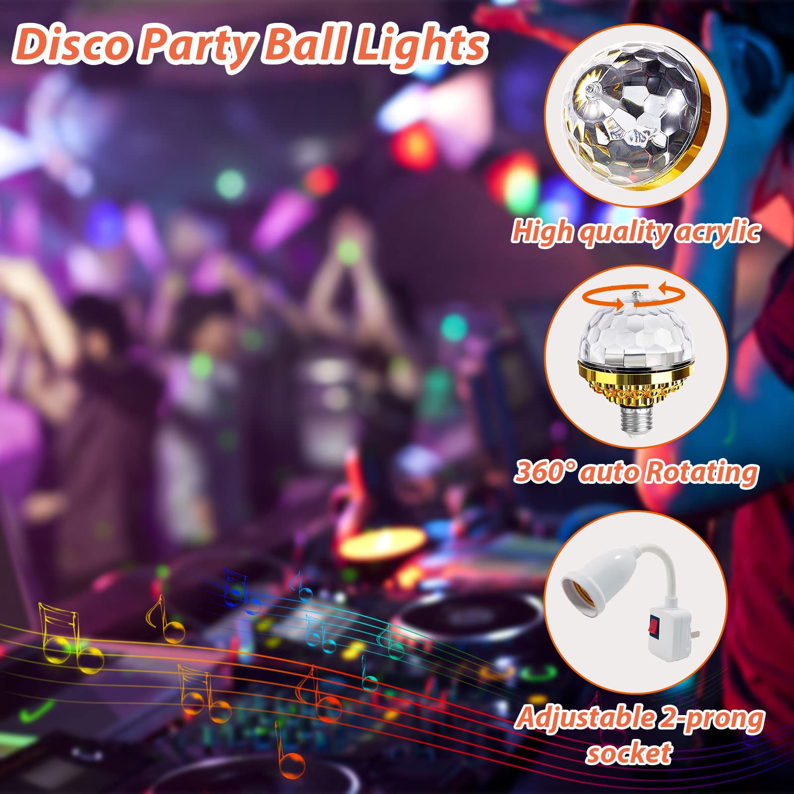 Mikwoab 2 Pack Colorful Magic Rotating Ball Light, Led Plug In Disco Ball Light, Rgb Disco Light Bulb, Party Lights Dj Disco Lights With Sockets For Home Room Dance Parties Bar Karaoke