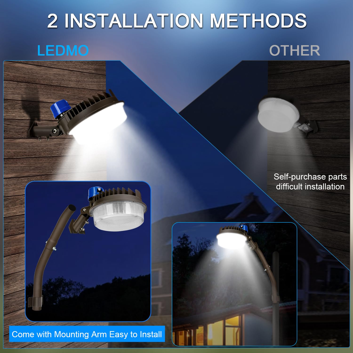 LEDMO 120W LED Barn Light, 18000lm, 5000K, IP65 Waterproof, Adjustable Angle, 3 Pack, Brown, Model 1127C