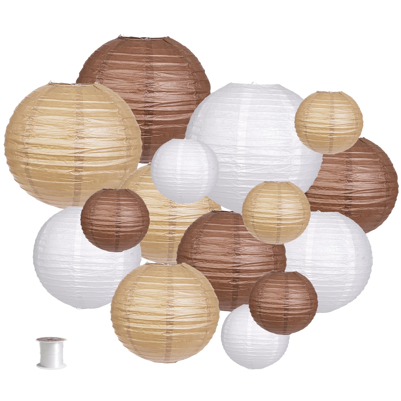 zilue Paper Lanterns Decorative, Round Hanging Paper Lanterns Decorations for Rustic Party Wedding Natural Baby Shower Boho Brow