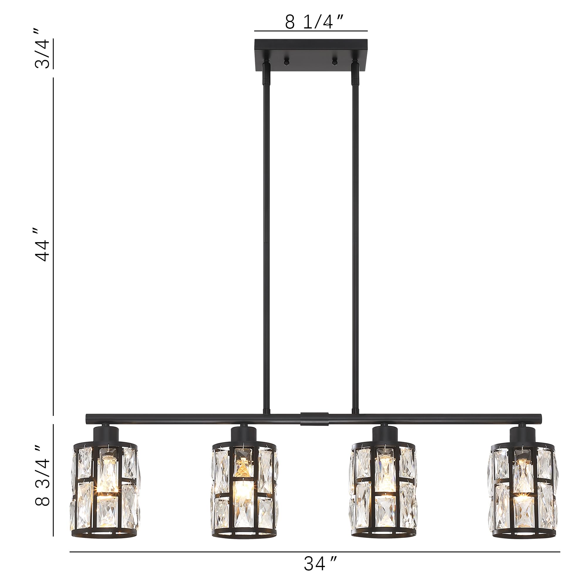 MEXO Crystal Pendant Light Fixture, Matte Black Chandelier for Kitchen Island, Model 10068-BK, Close to Ceiling Lighting
