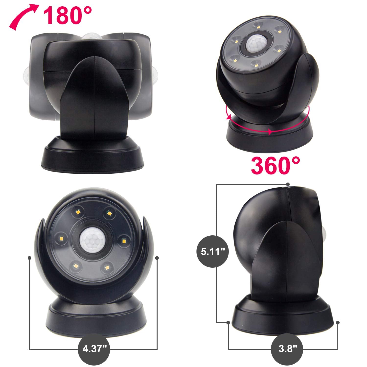 HONWELL Wireless Motion Sensor Light - Waterproof Outdoor Security Spotlight, Auto On/Off, Black, Ideal for Stair, Shed, Wall, Corner - 1 Piece