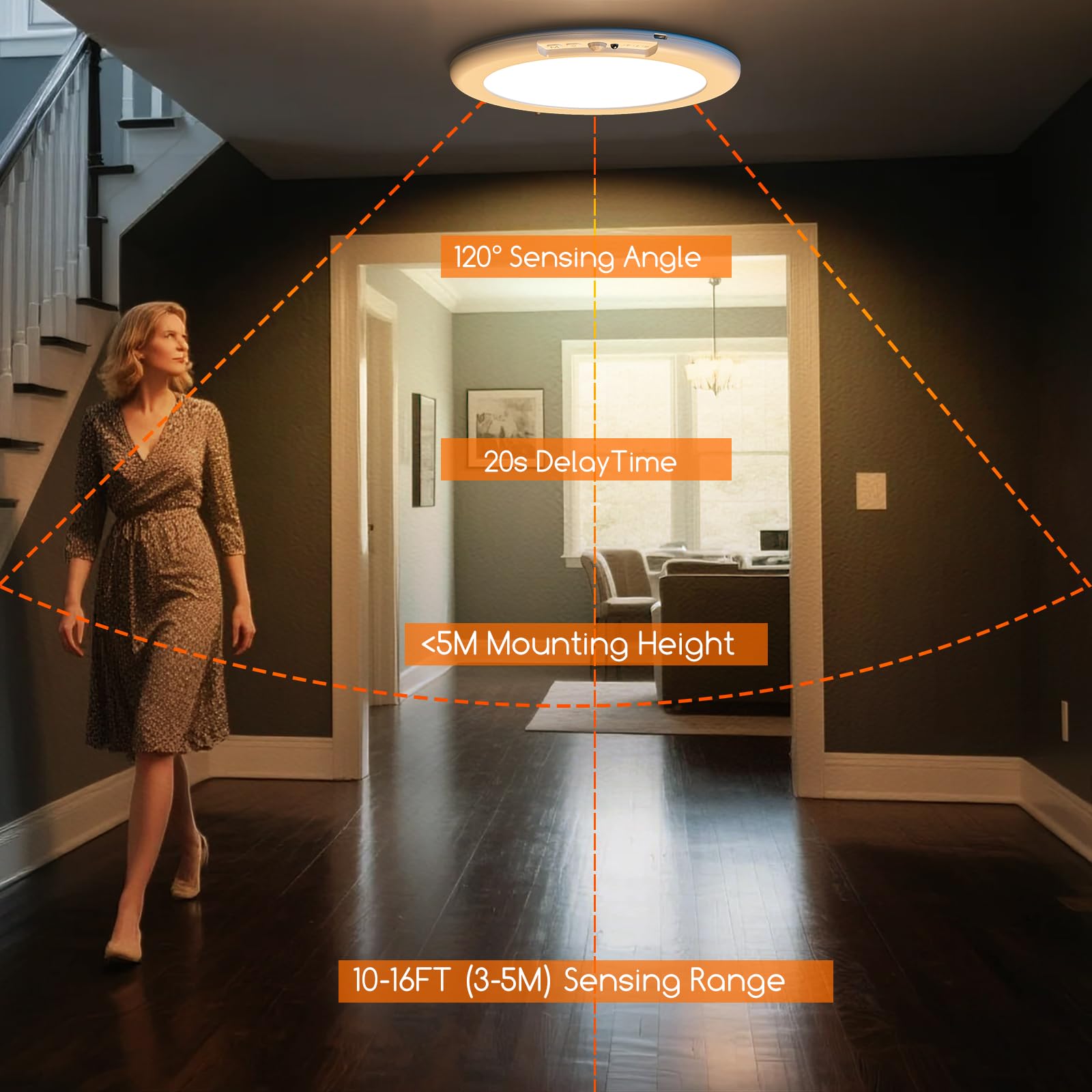 ORYAR Rechargeable Motion Sensor Ceiling Light, 500LM 3000K/4500K/6500K, 3 Pack, Ultra Thin, White, Model T070