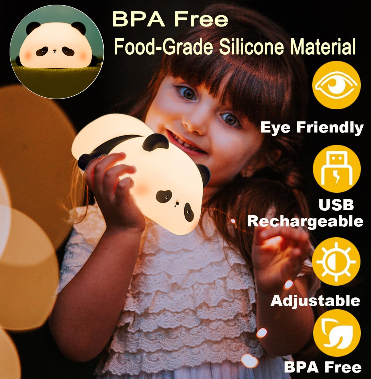 DREAMING MY DREAM Panda Night Light, LED Dimmable Nursery Lamp, Model K-1155, A-Panda Pangda