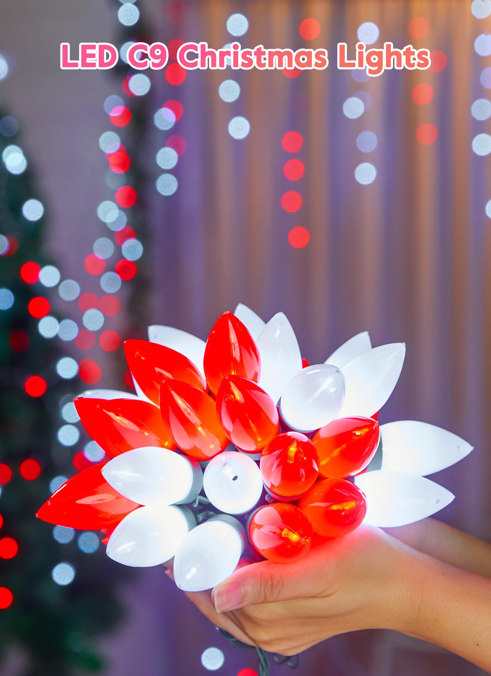 Brightown C9 Christmas Lights Outdoor - 2 Pack 66Ft Vintage Outdoor Lights String With 100 Smooth Opaque Bulbs, Plug-In Waterpro