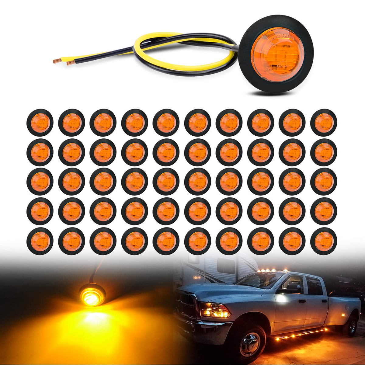 Nilight 50 Pcs 3/4    Round Clearance Led Front Rear Side Indicator Bullet Marker Light For Truck Rv Car Bus Trailer Van Caravan