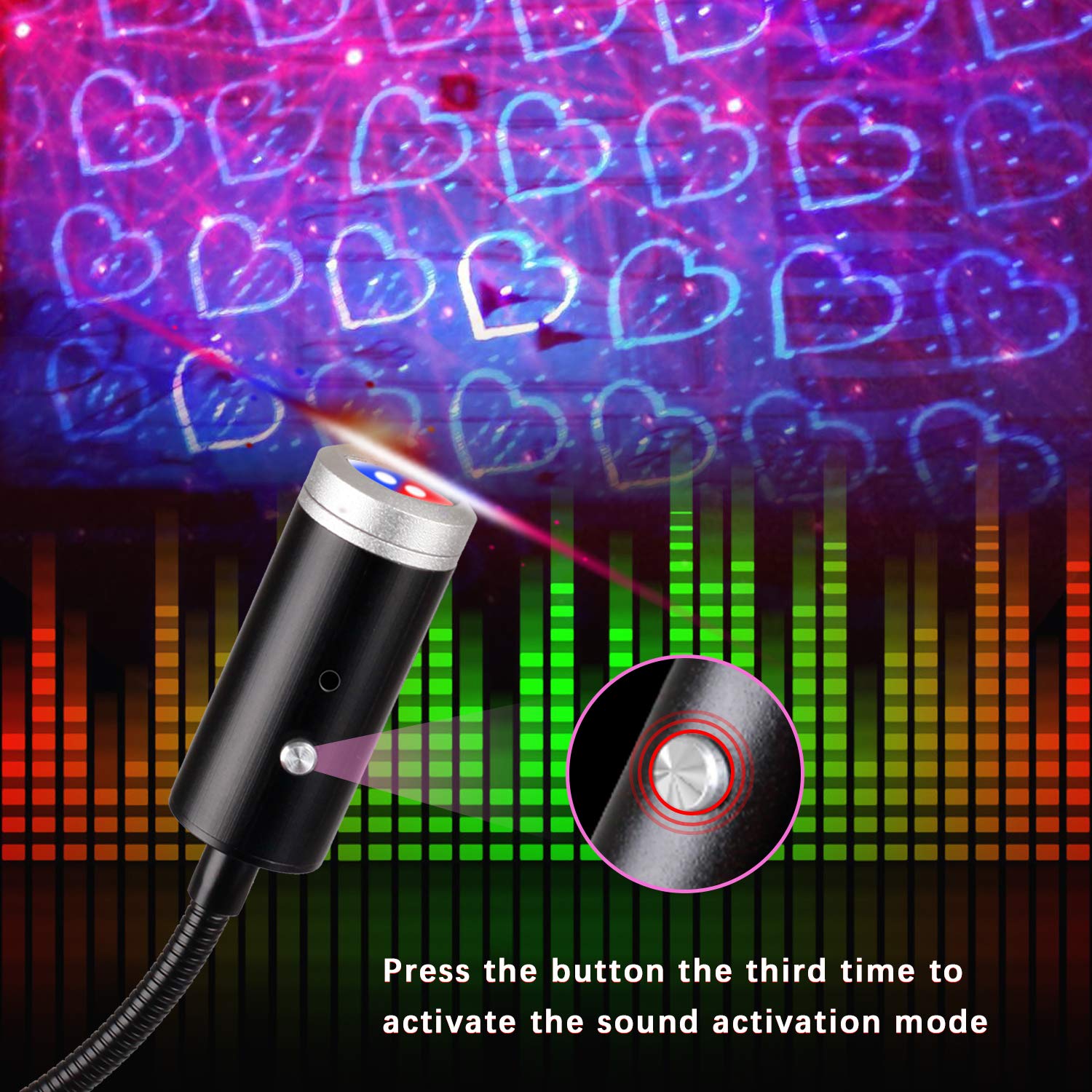 Crefotu Usb Star Night Light, 9 Modes & 24 Effects, Sound Activated, Blue&Red For Car & Home
