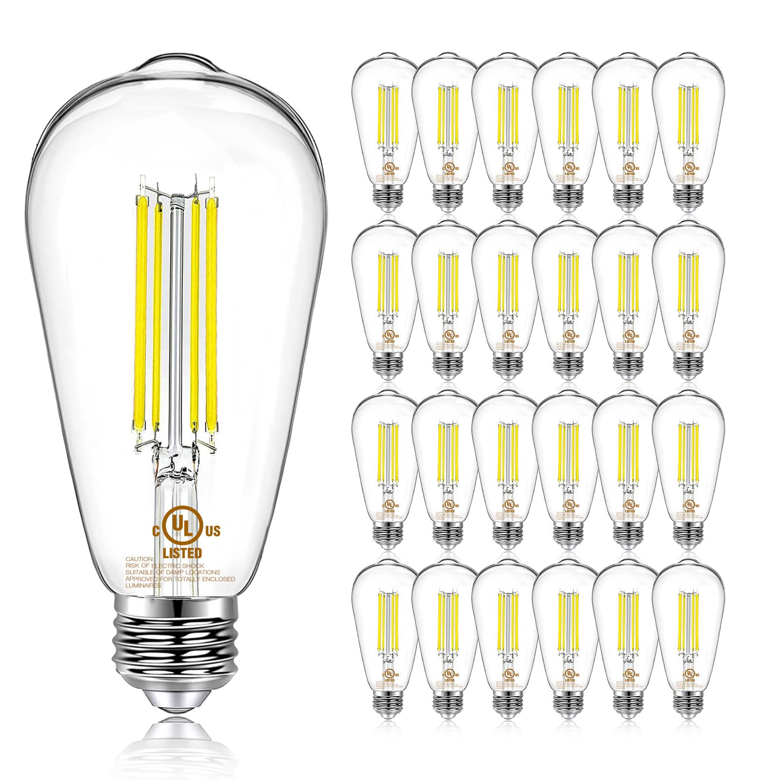 DAYBETTER 24 Pack Vintage LED Edison Bulbs, E26 Led Bulb 60W Equivalent, Dimmable Led Light Bulbs, High Brightness 800 LM Daylight White 5000K, ST58 Antique Filament Bulbs, Clear Glass Style for Home