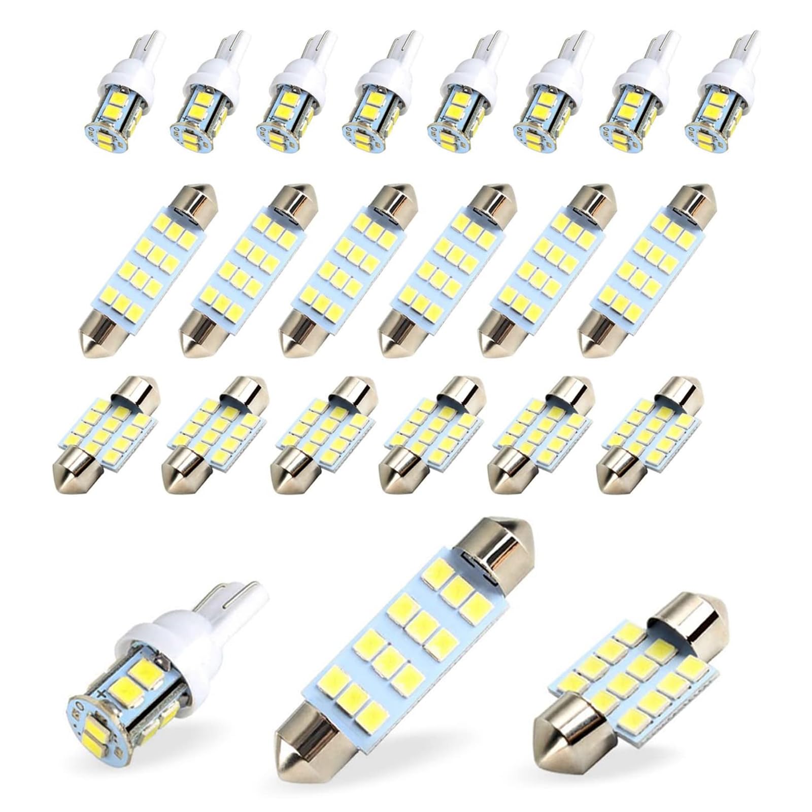 ZKFAR Pack-20 LED Car Bulb Kit Set, T10 31 mm 42 mm LED Festoon Bulb, White 6000K License Plate Light, Suitable for Car Interior Lights, Indoor Map Dome Lights, Trunk LED Lights Replacement