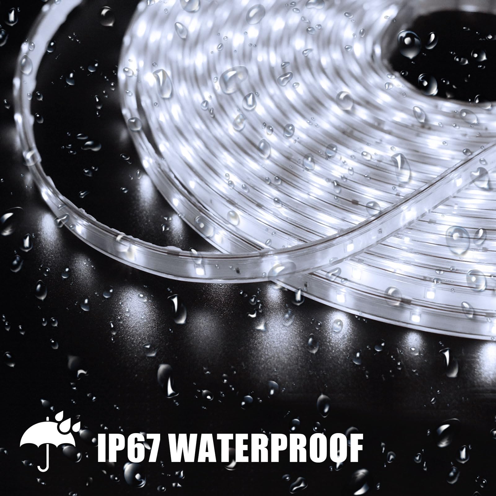 DBFAIRY Solar LED Strip Lights, 50Ft Cool White, Remote Dimmable, 8 Lighting Modes, Flexible Tape, Model S06-DB-S-15M-300L-C