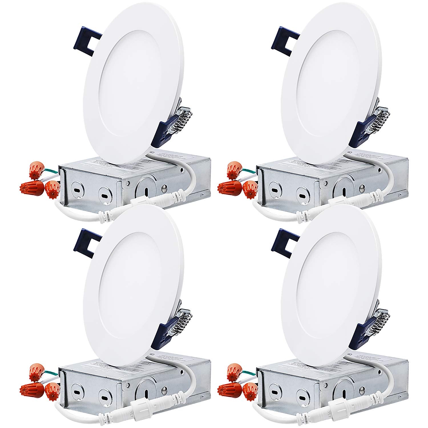 TORCHSTAR 4 Inch Ultra-Thin LED Recessed Lighting, 800lm Dimmable, Aluminum, Cool White (4000K), Model 10194, Pack of 4
