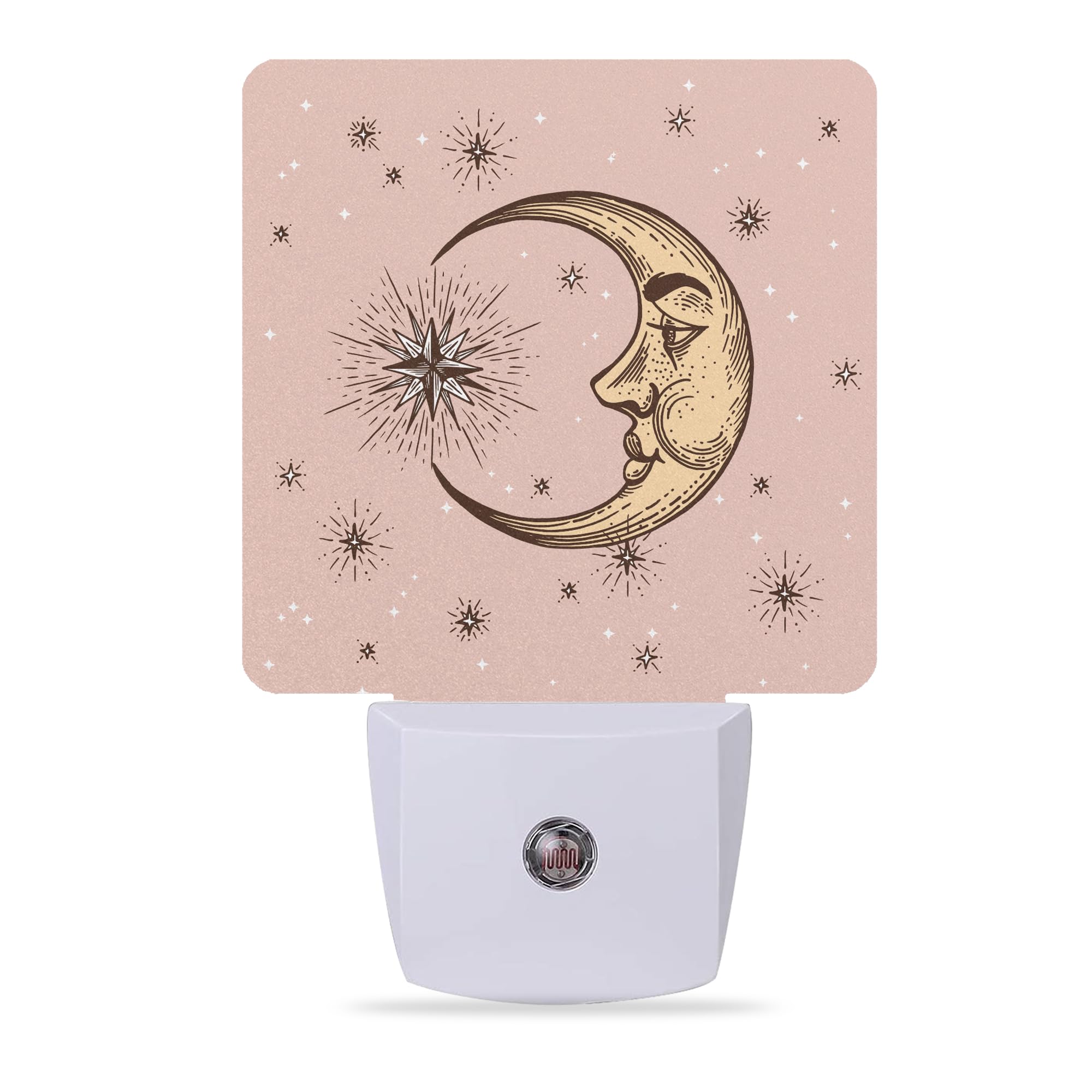 Meikosks Boho Chic Crescent Night Light,Moon and Stars Night Lights Plug into Wall Dusk to Dawn Sensor Led Lamp for Women Men,Le