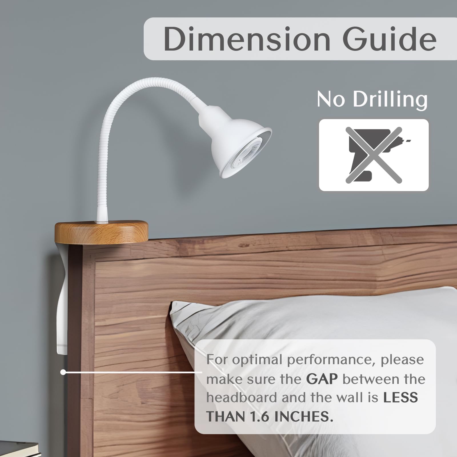 Solfres Innovative Design Headboard Reading Light. No Drilling Golden Book Light For Bedtime Reading. Dimmable Led Book Reading
