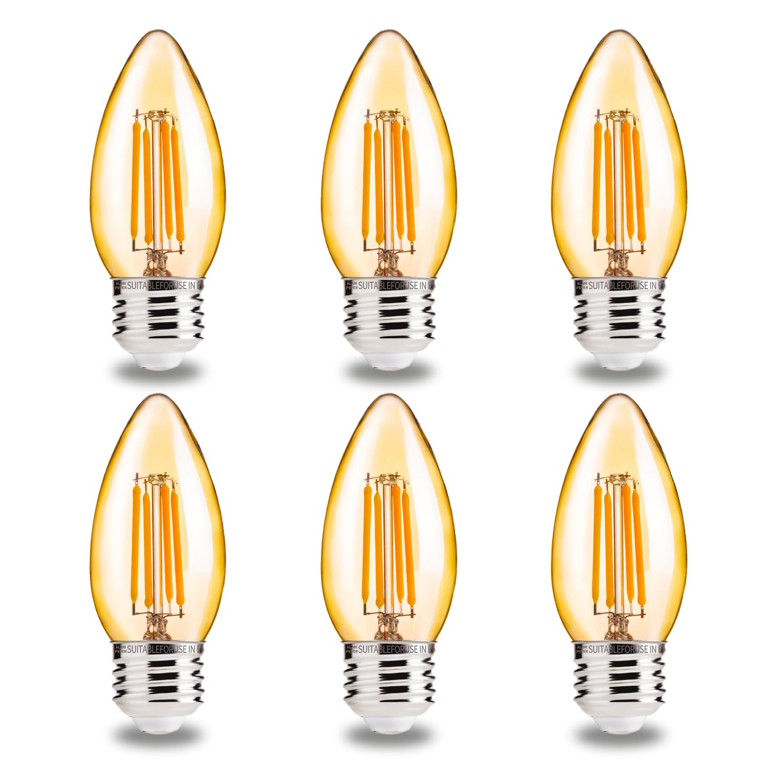 Alampever Led Chandelier Light Bulbs 40 Watt, B11 Candelabra Led Light Bulb, Dimmable E26 Led Bulbs 2200K Warm White, Amber Glas