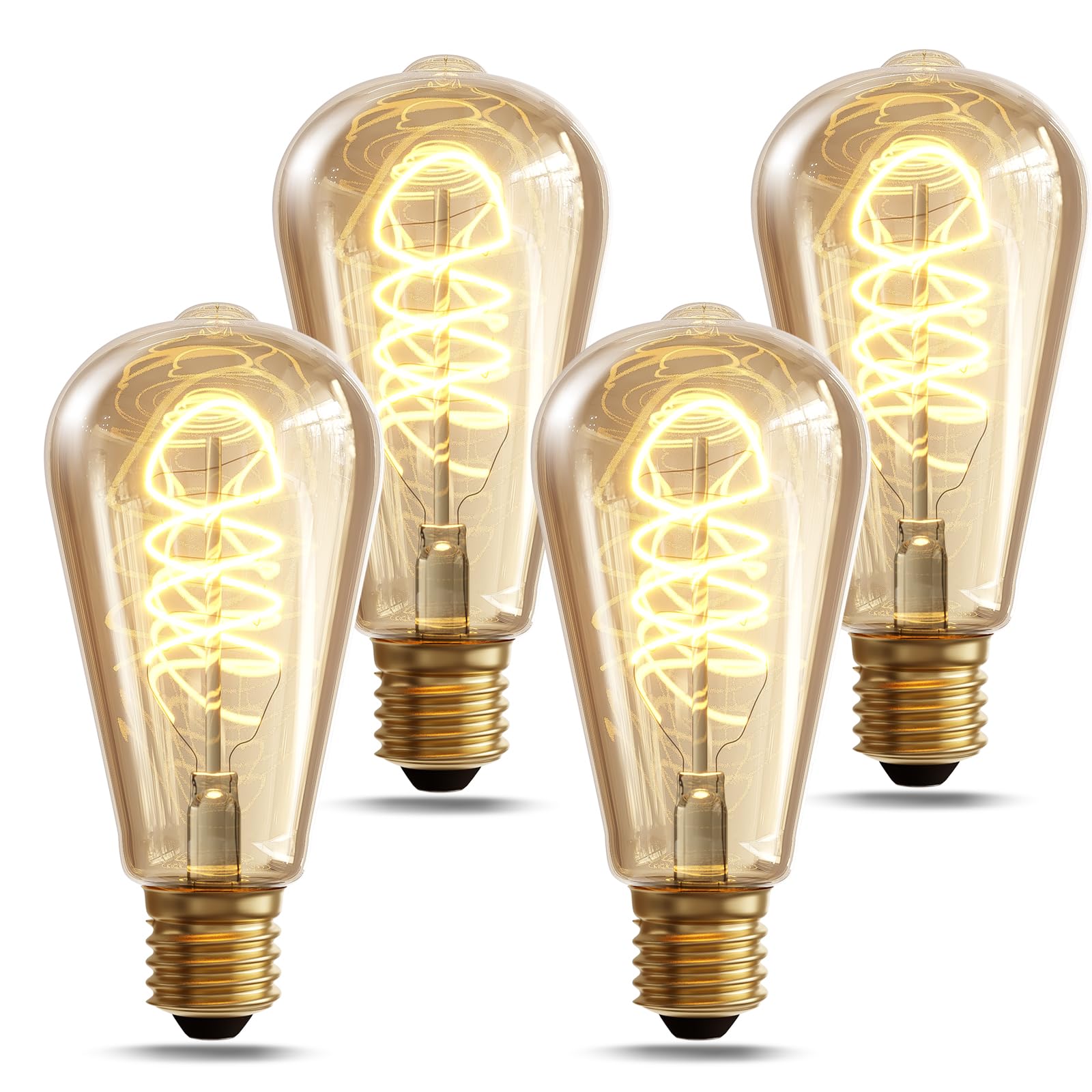 Hession St64 Led Edison Bulb - 4W Equivalent 40Watt, 4-Pack 2700K Warm White Light Bulbs, E26 Base Bulb- Easy Install, Vintage D