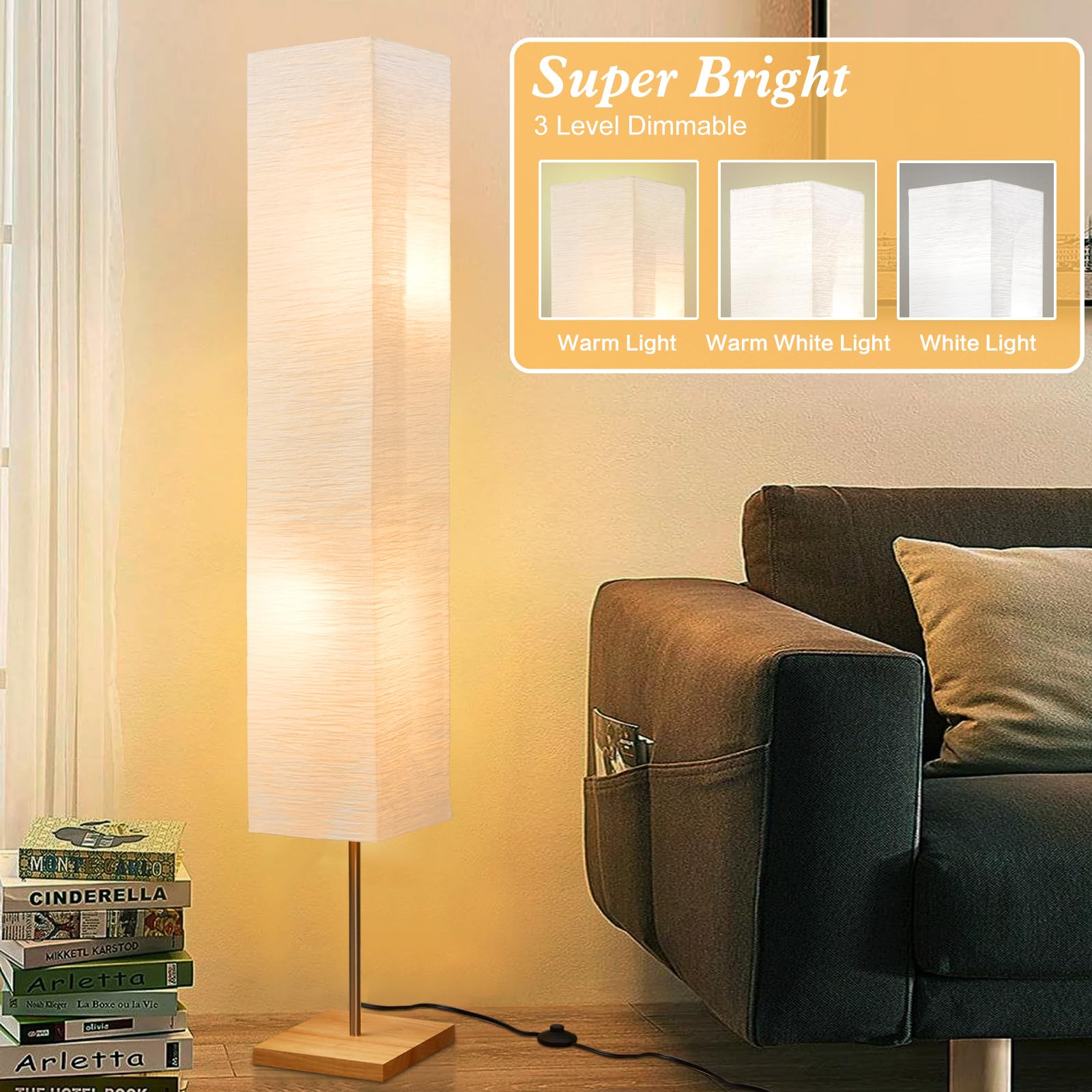 GyroVu 65" Dimmable Floor Lamp for Living Room & Office - Burlywood Base, 3 Color Light, Model G-1FL-23001, Bulbs Included