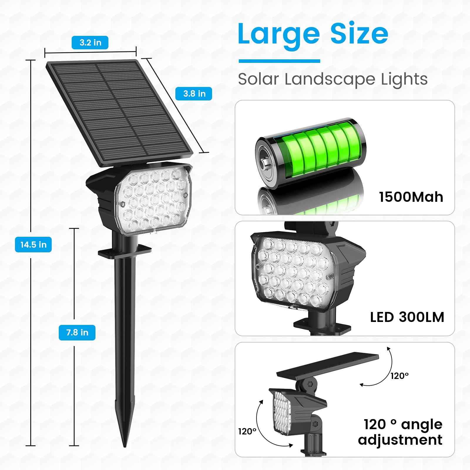 VOLISUN Solar Spotlight Outdoor, IP67 Waterproof Solar Landscape Spot Lights,Uplights for Yard Garden Pathway - 2 Pack (Cool Whi