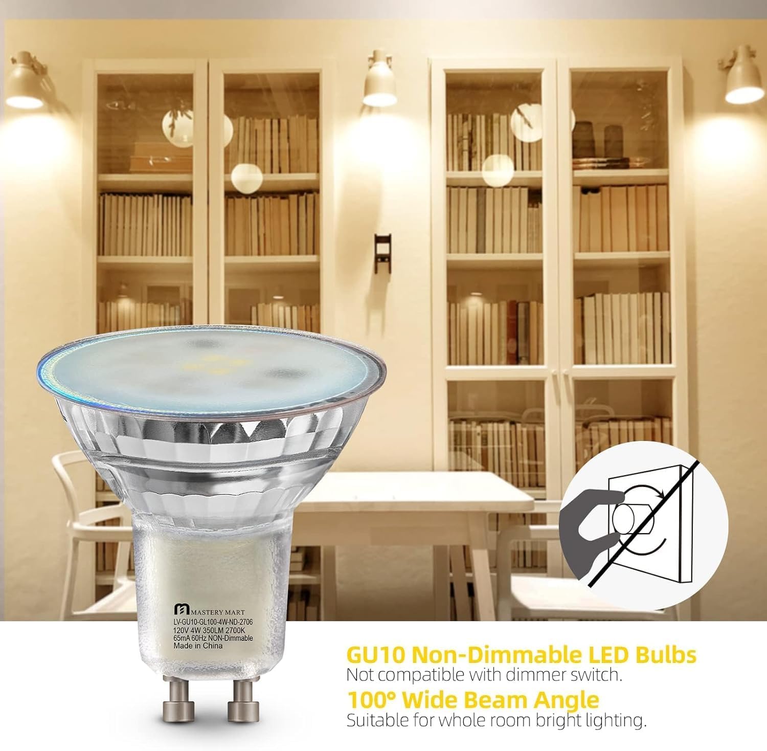 Mastery Mart 16 Pack Non-Dimmable Gu10 Led Light Bulbs, 4W Bright 2700K Soft White 50W Halogen Equivalent, 350Lm Energy Saver Fo