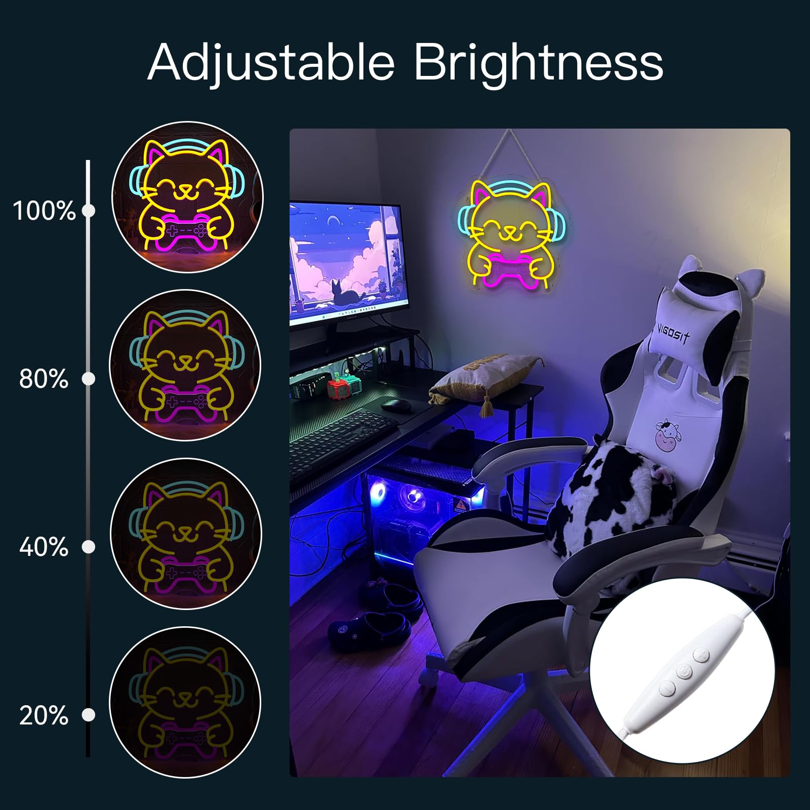 Ineonlife Game Cat Neon Sign For Wall Decor Light Up Cute Animal Led Signs For Game Room Acrylic Art Decor For Home Bar Bedroom