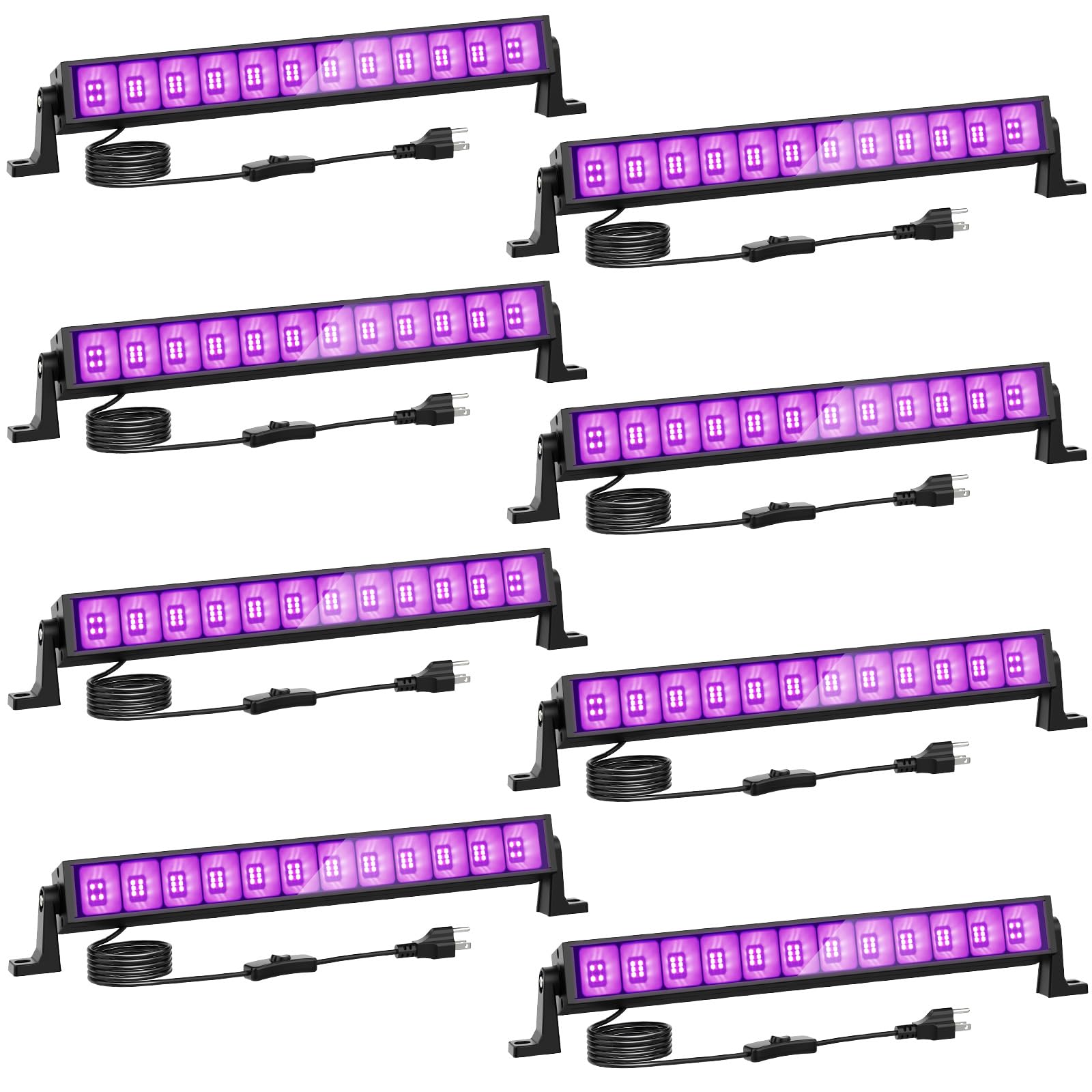 Onforu 42W LED Black Light Bars, 8 Pack, Aluminum, Plug & Switch, Glow in The Dark, Black, Model CTC42UV