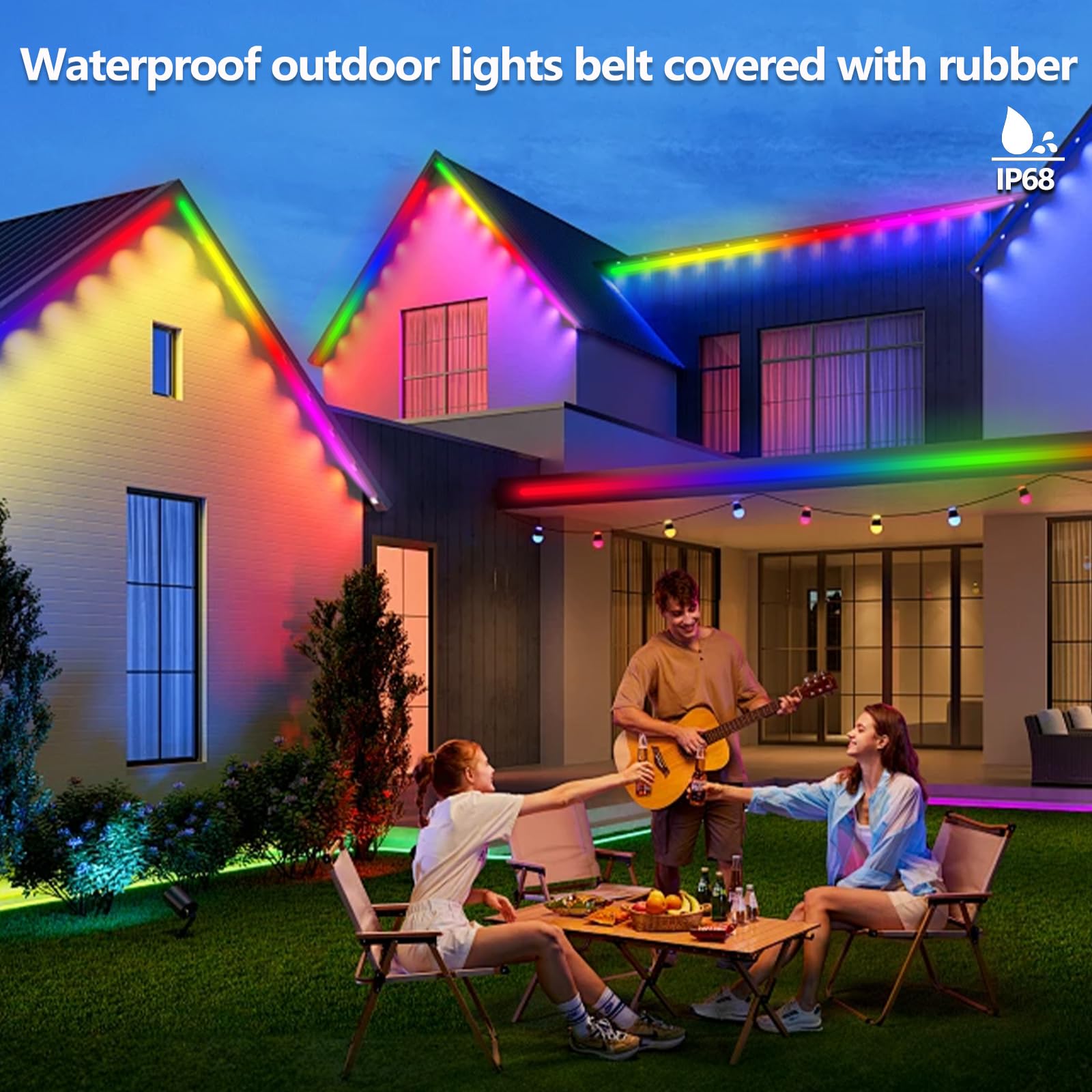 httpsmp 65.6FT IP68 RGB Outdoor LED Strip Light - Waterproof, Music Sync, App/Remote Control, for Garden, Deck, Pool