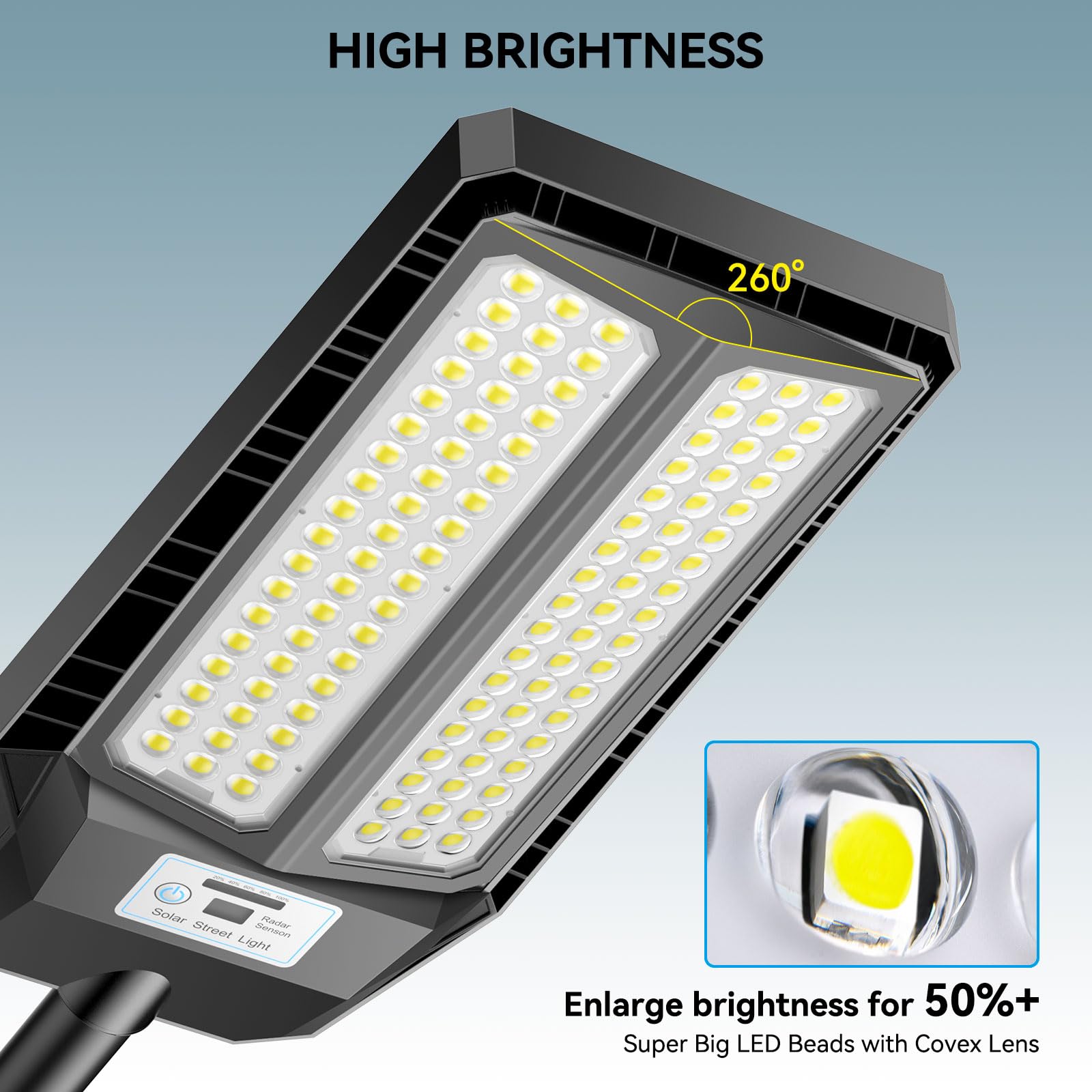 VOOJOY Solar Street Lights - 5000W LED Security Flood Light, Waterproof, Motion Sensor, Remote Control, Black, 3 Pack