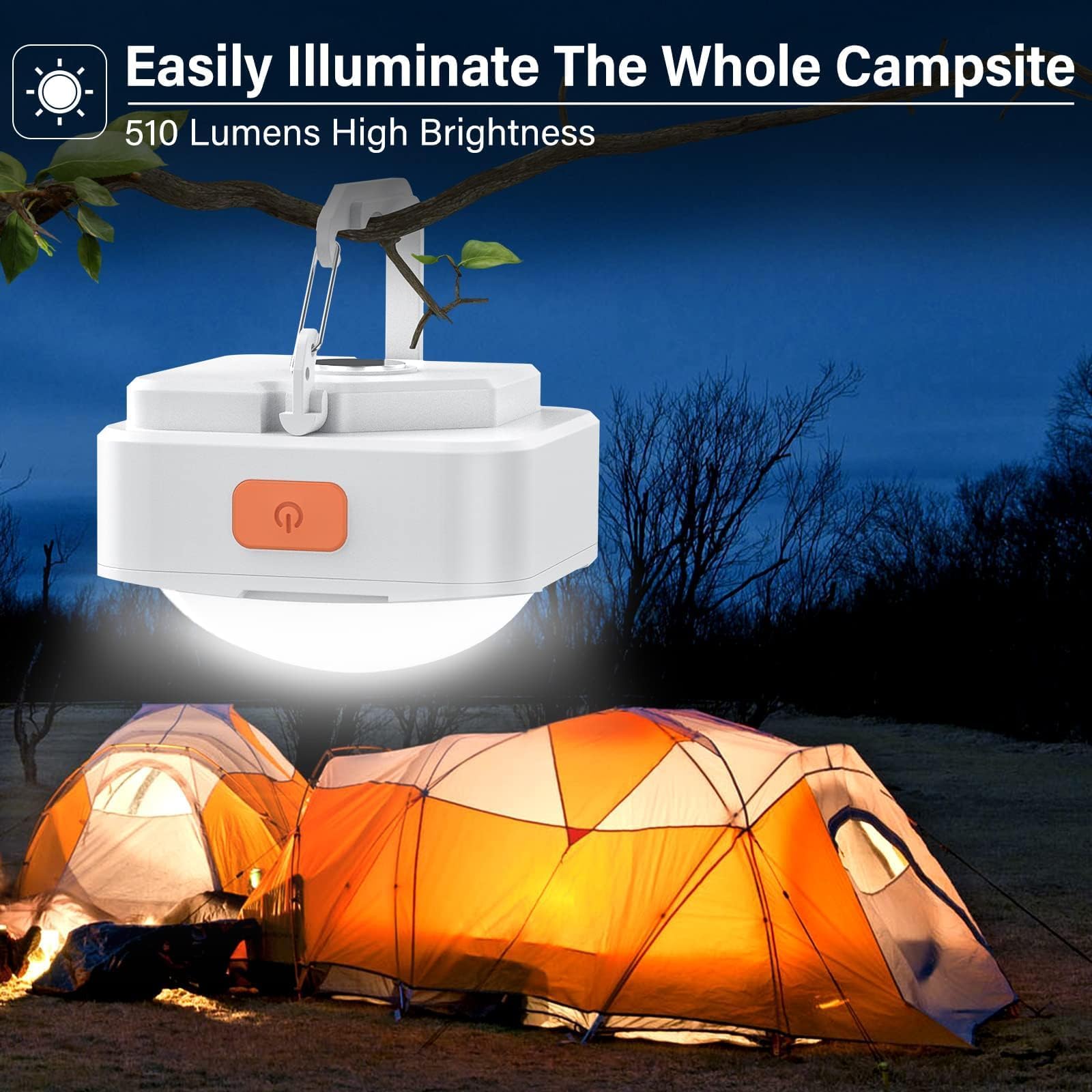 Fly2Sky 2 Pcs White Camping Light Tent Lights Portable Rechargeable Led Camping Light Survival Gear Camping Accessories Camping Equipment For Hiking Backpacking Fishing Hurricane Emergency Outage