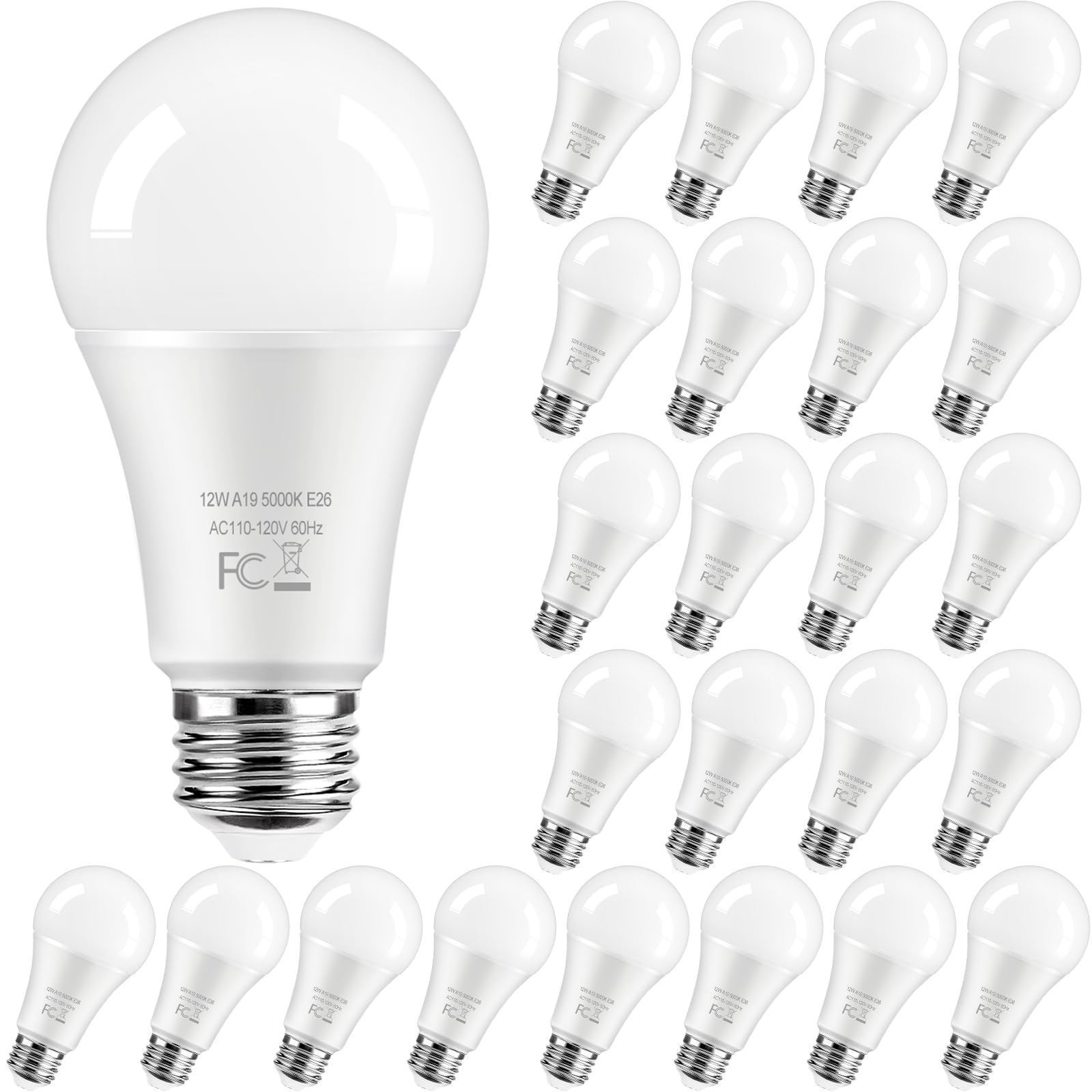 100 Watt Equivalent Led Light Bulbs, A19 12W Super Bright Daylight White 5000K Led Bulbs, 1400 Lumens Standard E26 Medium Screw 