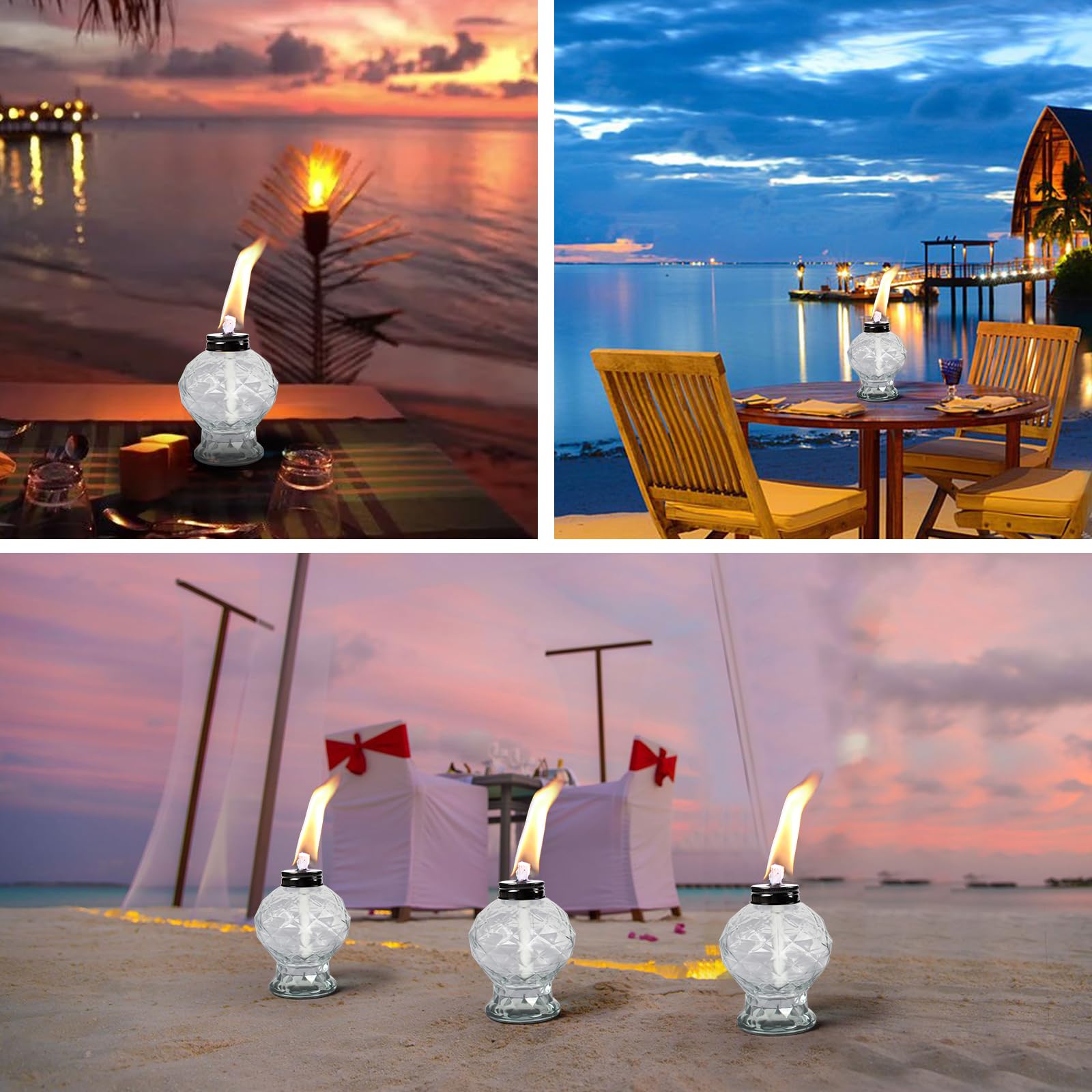 Tewei Clear Table Top Light Torches - 4 Pack Mini Glass Citronella Lanterns For Outdoor Use