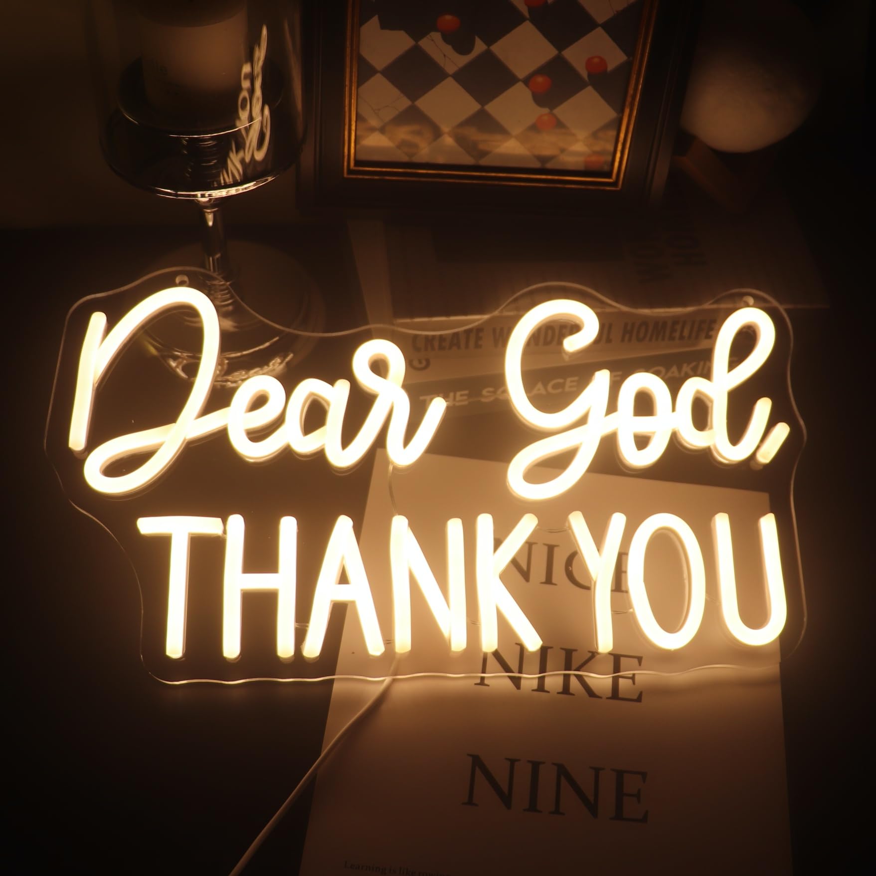 QiaoFei Neon Sign LED Dimmable Decorative Light, Inspirational Office Decor, Medium Size, Warm White