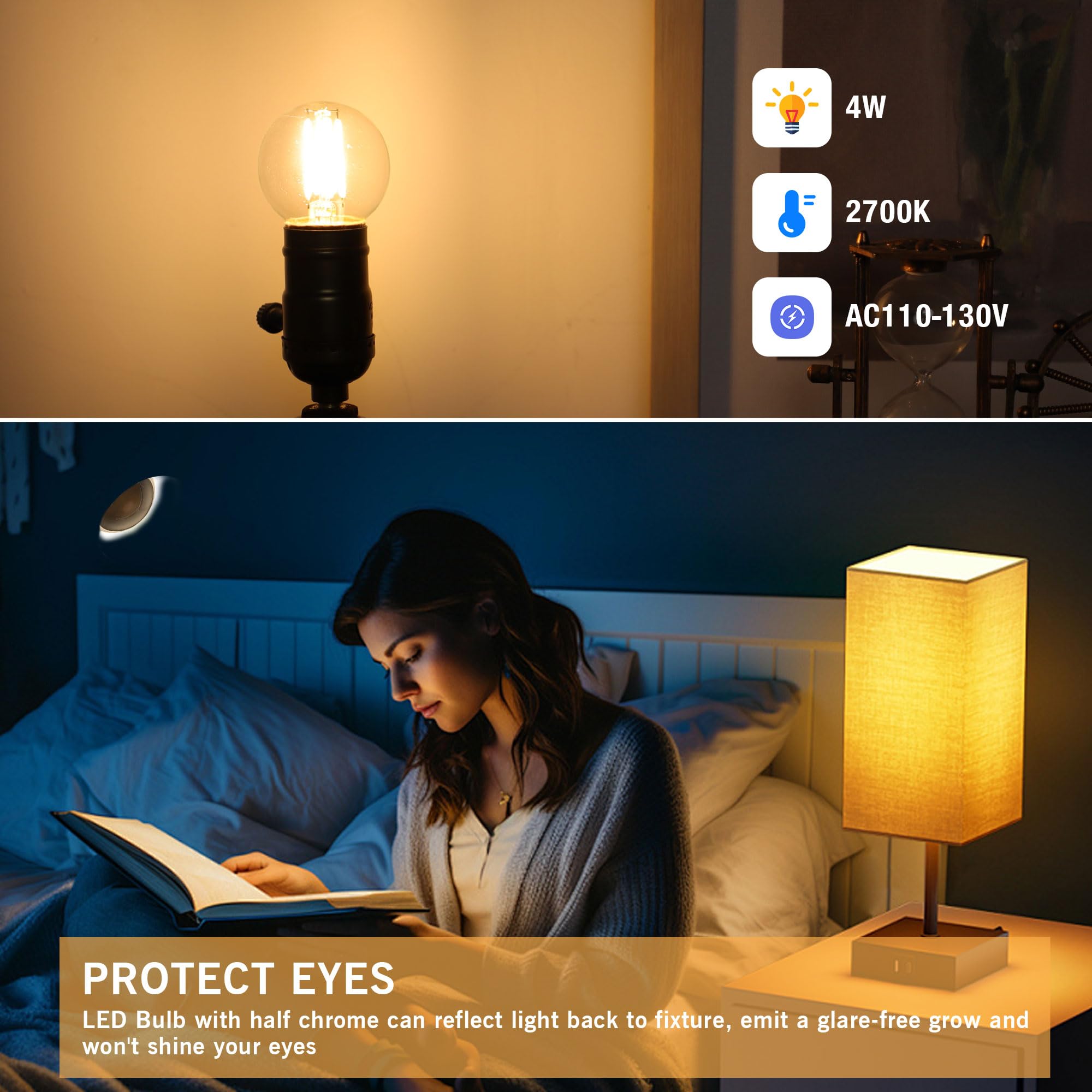 Padmo Ludaz Dimmable Led G16.5 Light Bulb 40W Equal 4W,Small Round Light Bulbs Globe Short Light Bulbs For Chandelier,Lamp,Bathr