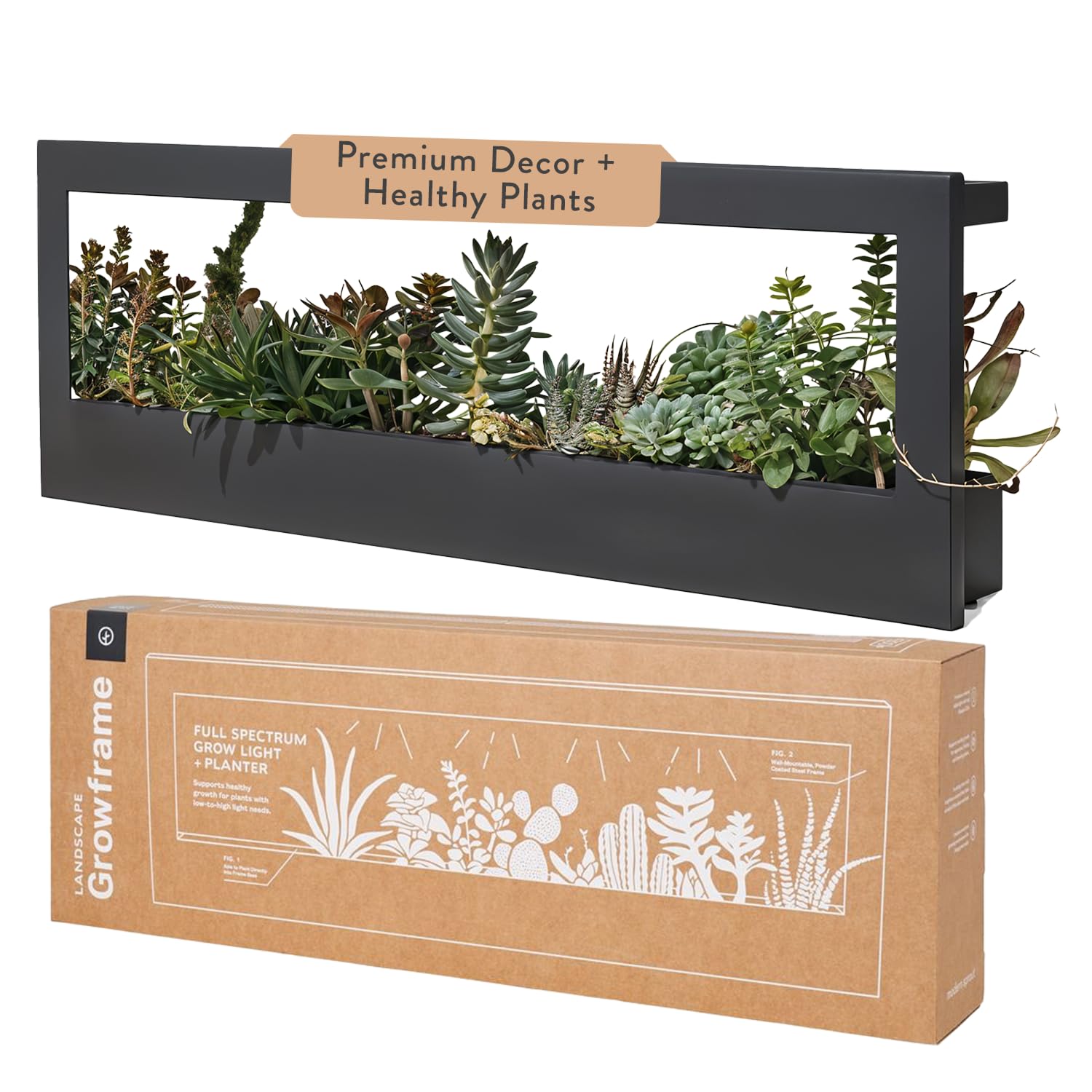 Modern Sprout Smart Landscape Growframe - Wall Mounted Plant Stand with LED Grow Light - Smart App Controlled - Powder-Coated St