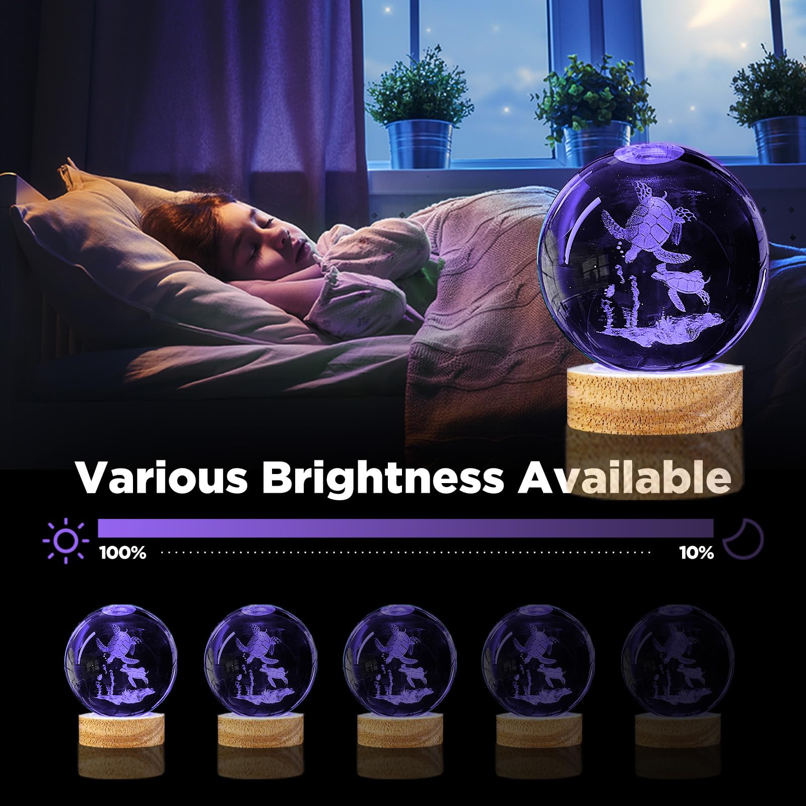 3D Sea Turtle Crystal Ball Night Light With 16 Color Led Wooden Base  Large 3.15 Inch Sea Turtle Glass Ball Lamps With Remote Cool Birthday Christmas Turtle Decor Gifts For Boys Girls Friends