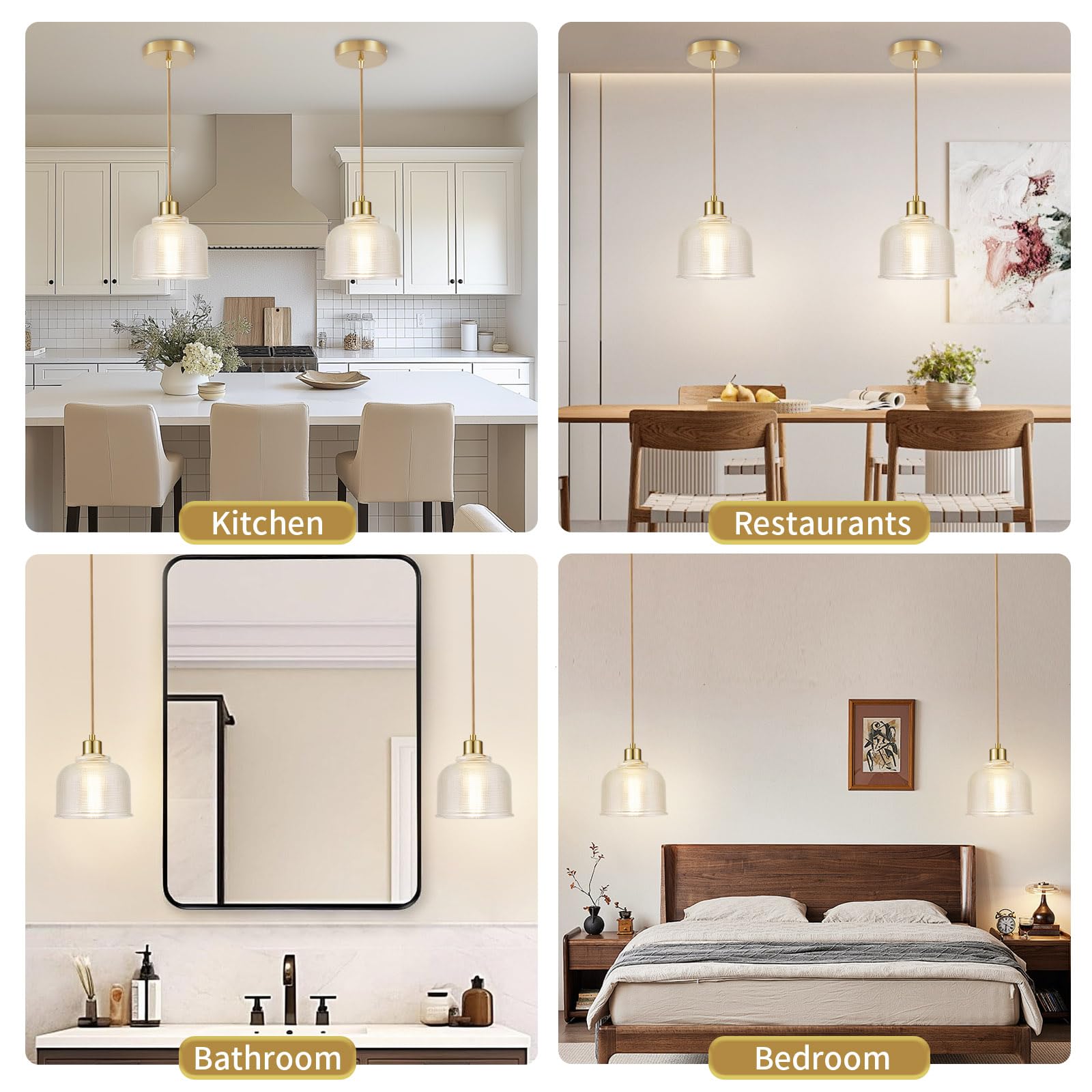 WimiSom Industrial Pendant Lighting 2Pack, Modern Clear Glass Shade, Adjustable for Kitchen Island, Gold and Transparent White, Model Glass-006