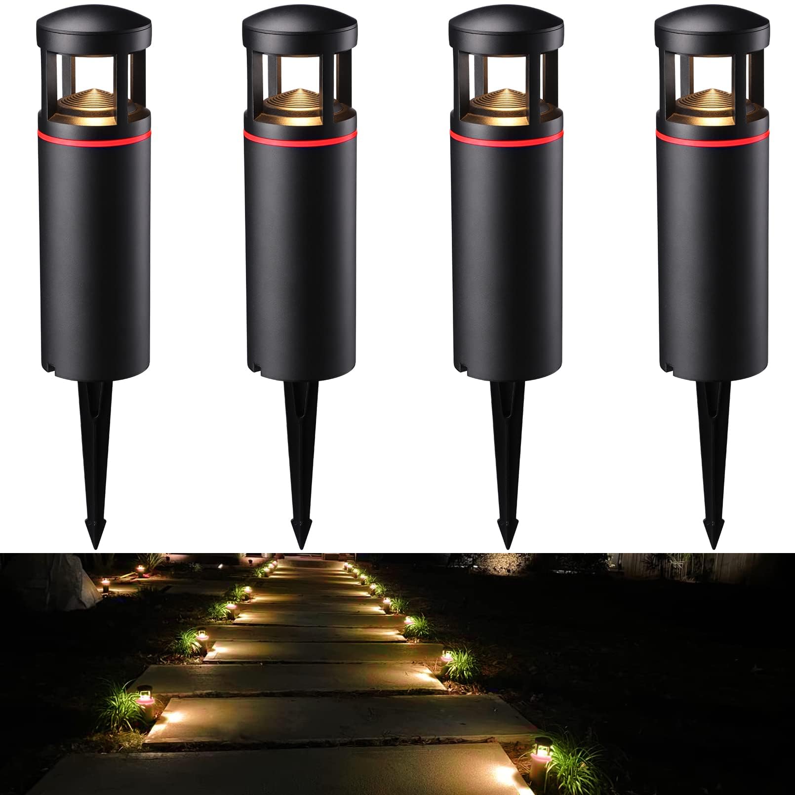 LEONLITE RGB Pathway Lights, Aluminum, IP65, 3000K Warm White, Color Changing, Model 68630, Pack of 4